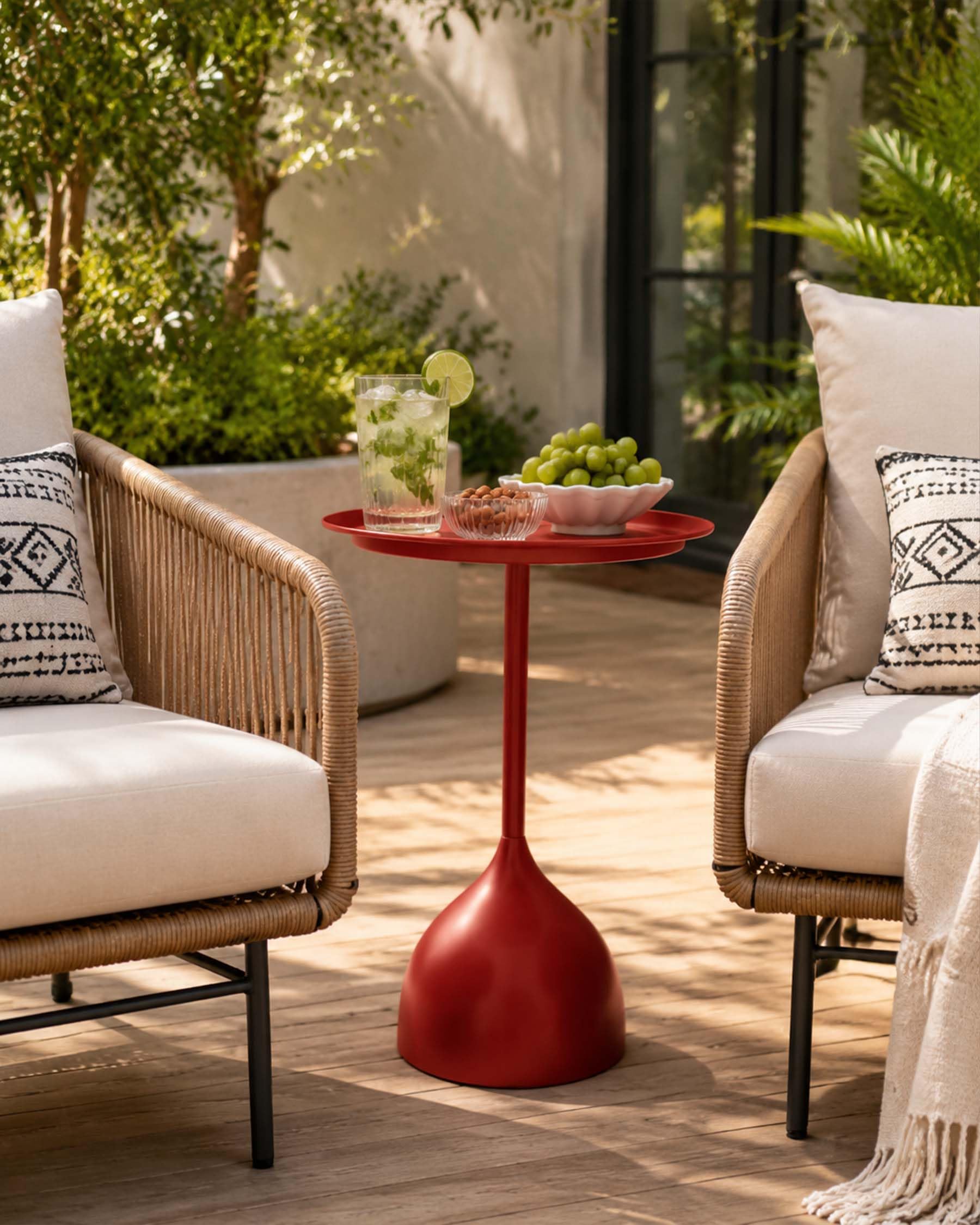Lot de 2 Tables d'Appoint Extérieur Métal Étanche Ø40 cm Rouge - Table Basse de Jardin Moderne