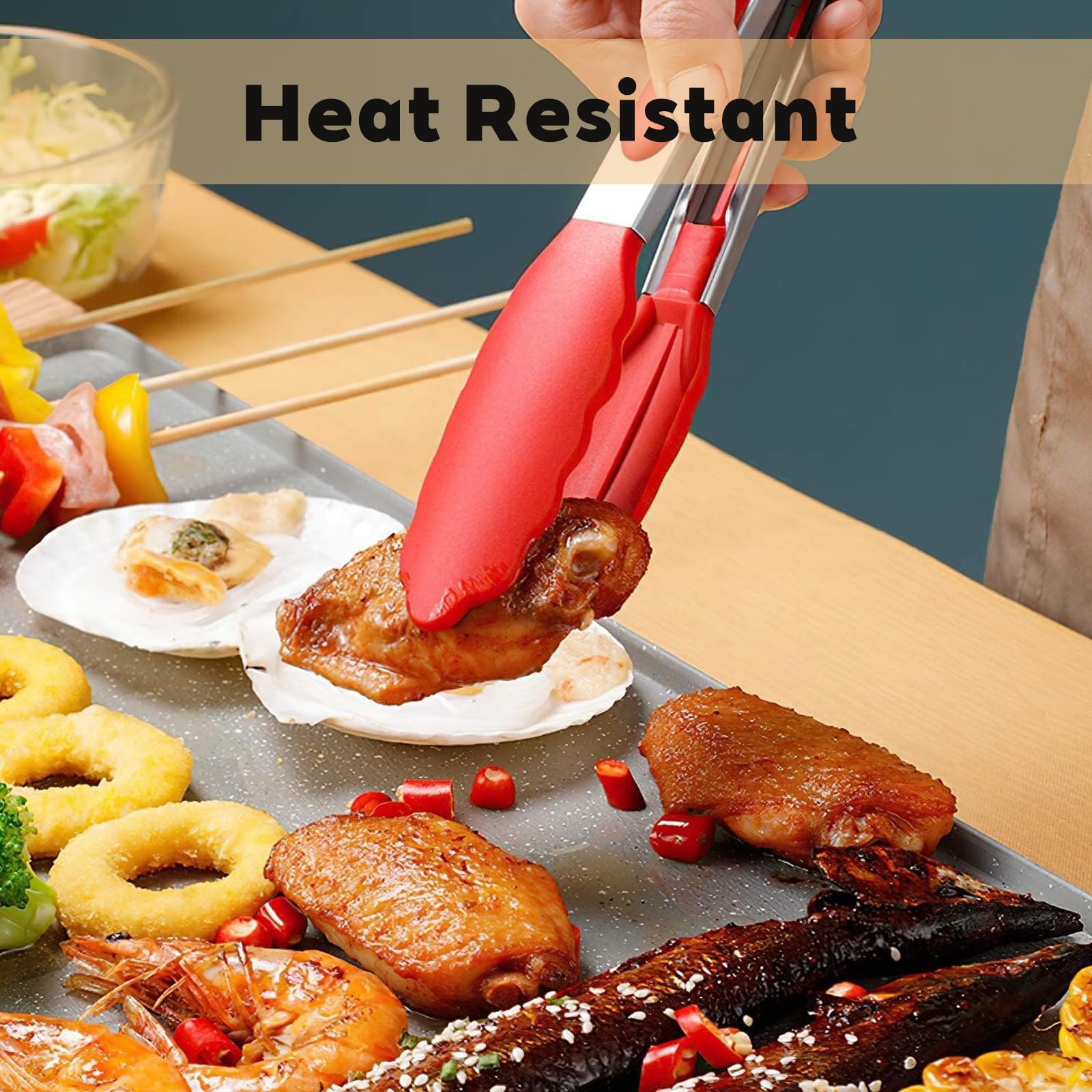 2 Pinces De Cuisine 9 Inch - Acier Inoxydable + Embouts Silicone Sans BPA - Pour BBQ, Air Fryer