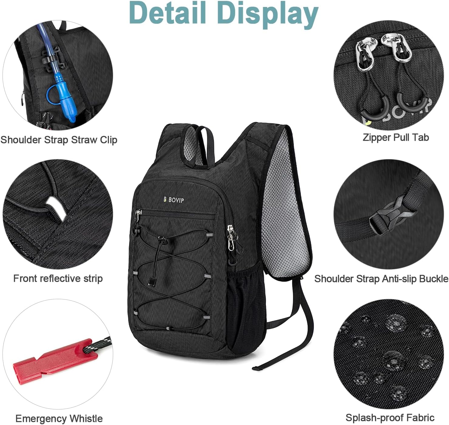 BOVIP Lightweight Hydration Back,15L Multipurpose Hiking Backpack with 1.5L Water Bladder ,Hydro Water Daypack for Cycling Hiking Rave for Men Women - Image 6