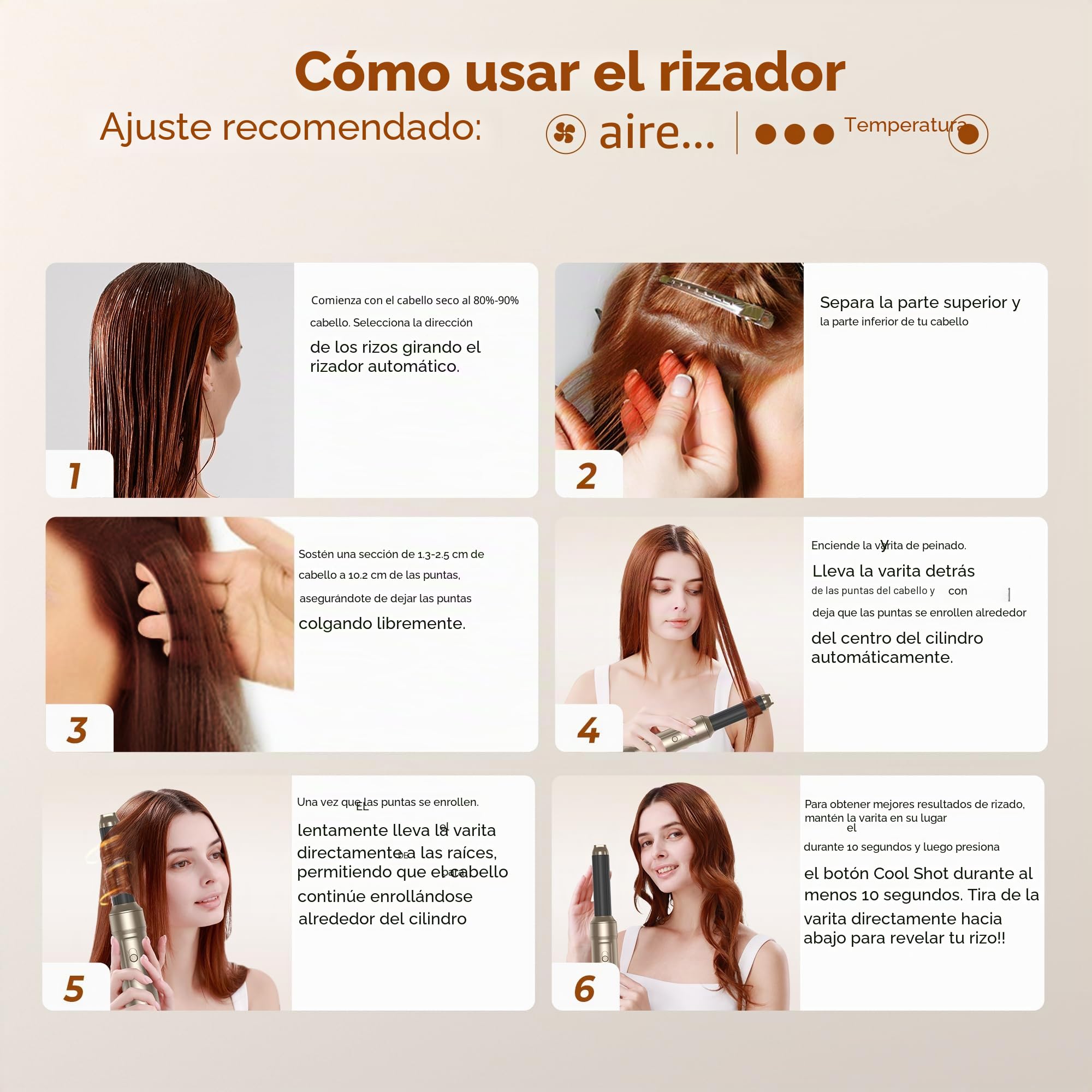 Secador de Pelo Profesional - 6 en 1 Cepillo de Aire Caliente con Rizador Automático, Thermal Brush, Secado Rápido, Moldeador Pelo Voluminizador para Rizador Alisar Volumen (Negro)
