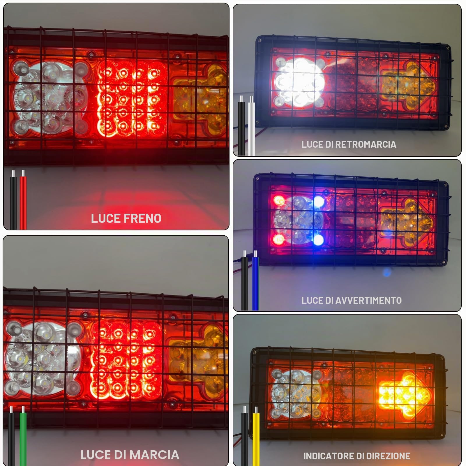 Kit Luci Posteriori Led per Rimorchio 24V,Multifunzione Fanale Posteriori Rimorchio LED Indicatore di Direzione a Freccia per Caravan Furgone Camion Autocarro Trattore(con rete di ferro