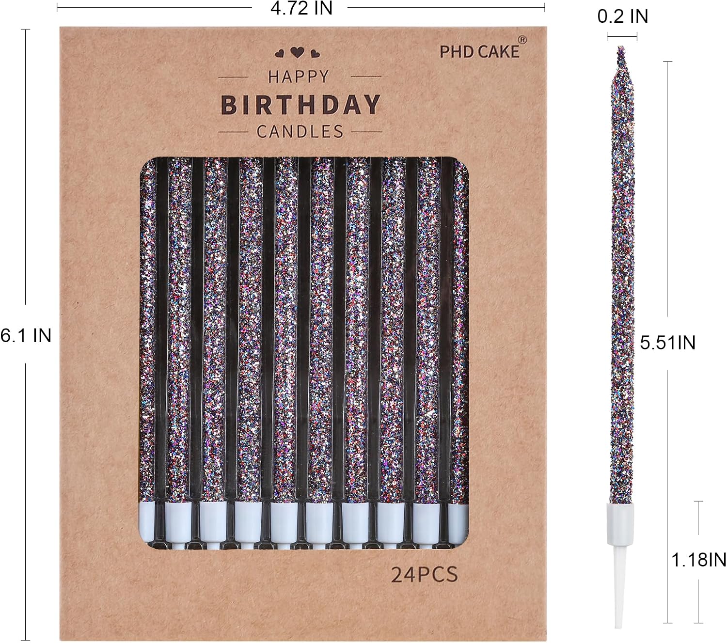 PHD CAKE Starry Sky Glitter Long Thin Metallic Birthday Candles, Cake Candles, Birthday Parties, Wedding Decorations, Party Candles image 5