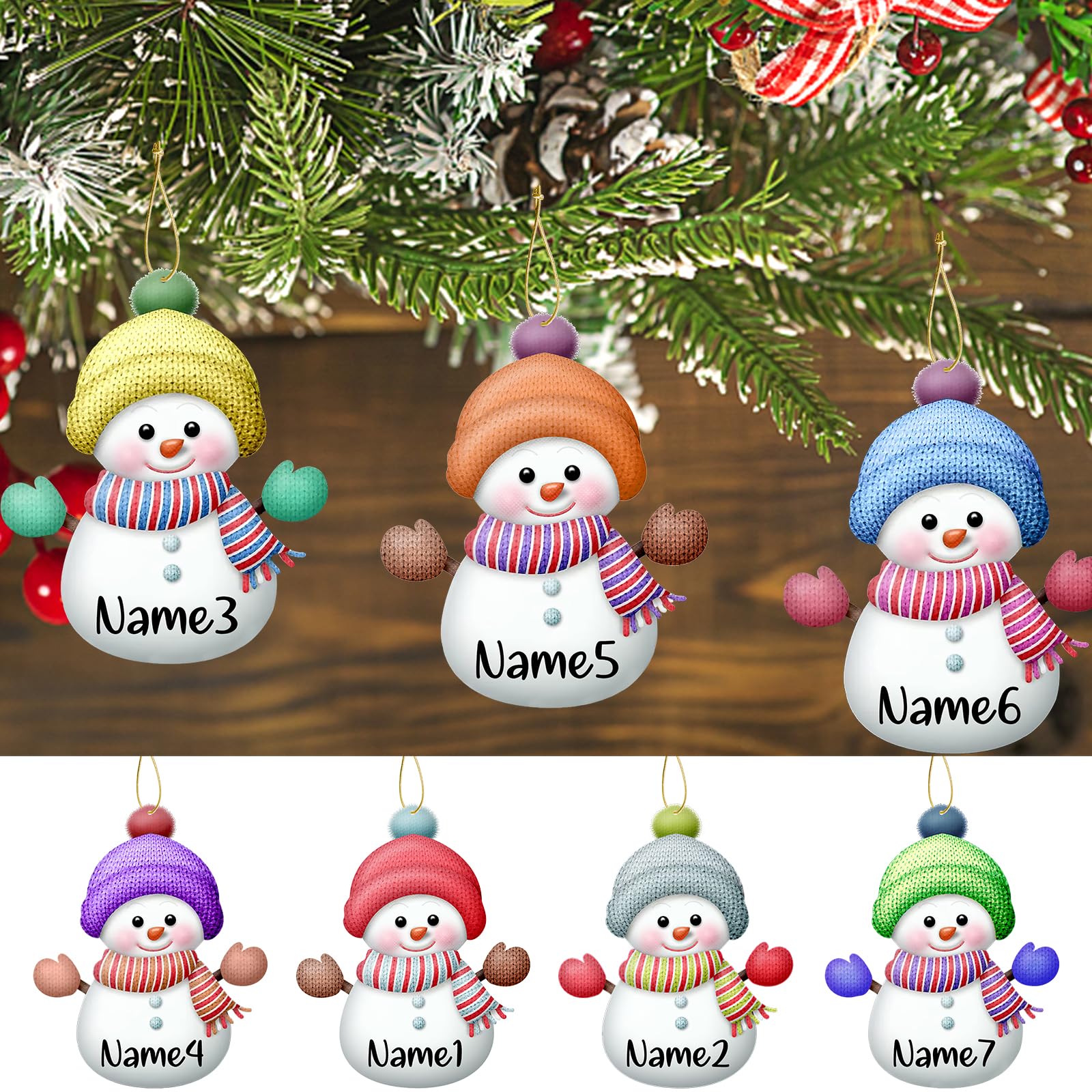 Muñecos Personalizados Adornos De Navidad Personalizados De Muñeco De Nieve,  Adorno Familiar Personalizado De 7 Colores Con Nombre, Regalo De Decoración  Colgante De árbol De Navidad De Madera, 3.15 Pulgadas (3.1 In, image size:1600x1600