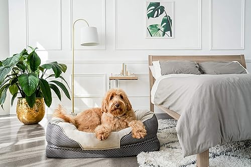 Miniatura 7 de Cama ortopédica gris para perros BarksBar Snuggly Sleeper con espuma ortopédica estriada, cojín con borde acolchado de almohadón extra cómodo y base