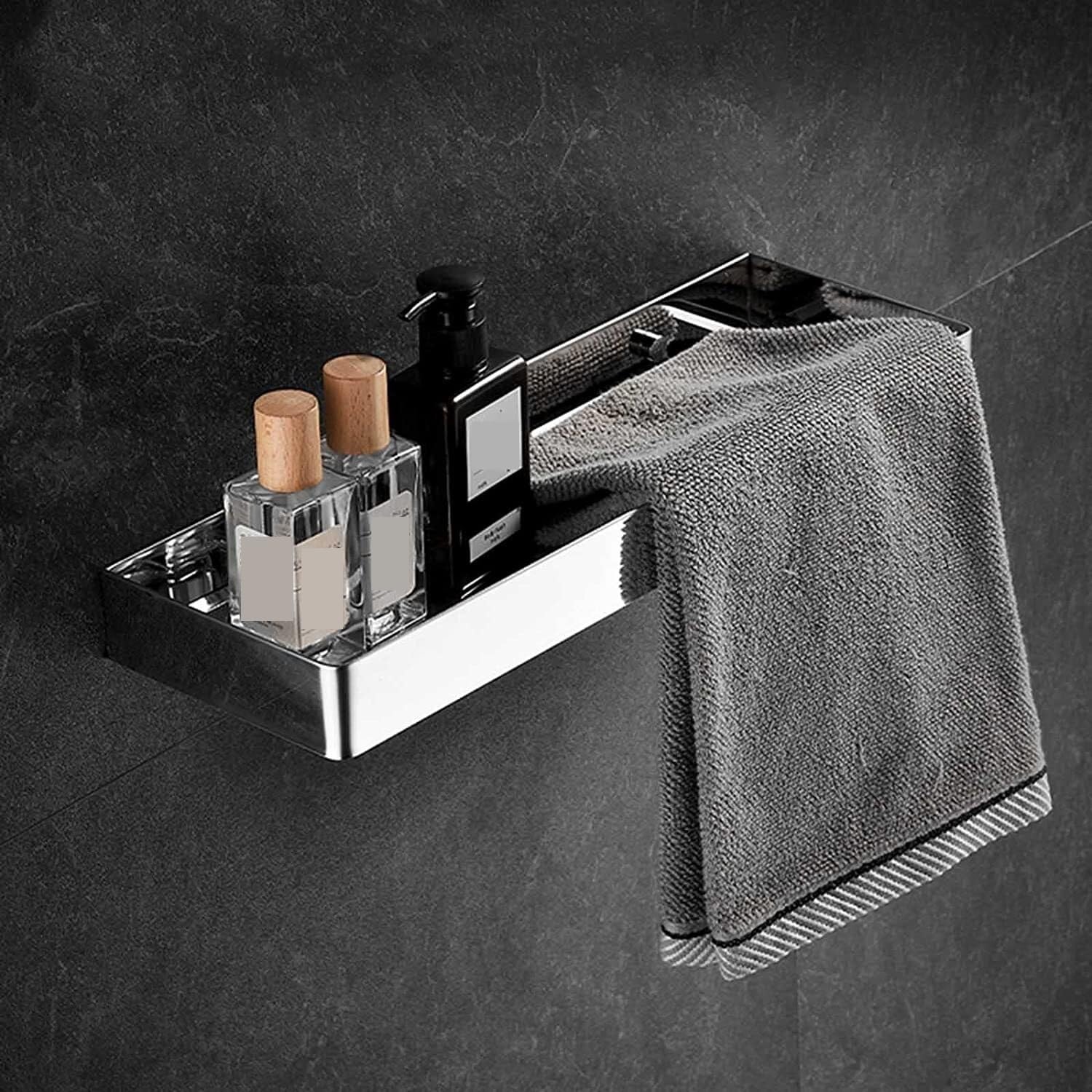 Estantes esquineros de ducha de acero inoxidable, montaje en pared, sin taladro, autoadhesivos, 40 cm, estantes de ducha plateados para un fácil acceso y ahorro de espacio