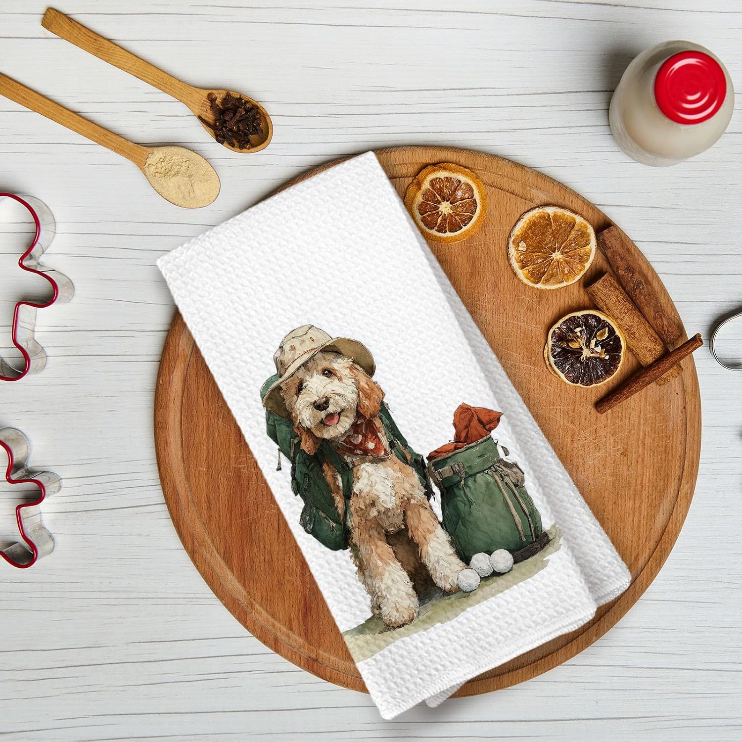 Goldendoodle Golf Gifts Kitchen Towels Set of 2, Goldendoodle Decor, Golfing Sports Dog Hand Towel for Bathroom, Golden Doodle Dog Gifts Women image 2