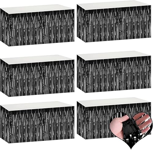 Miniatura 55 de Paquete de 6 faldas de mesa con flecos metálicos azules de 29 x 108 pulgadas para decoración de fiesta de oropel con flecos, cortinas de guirnalda