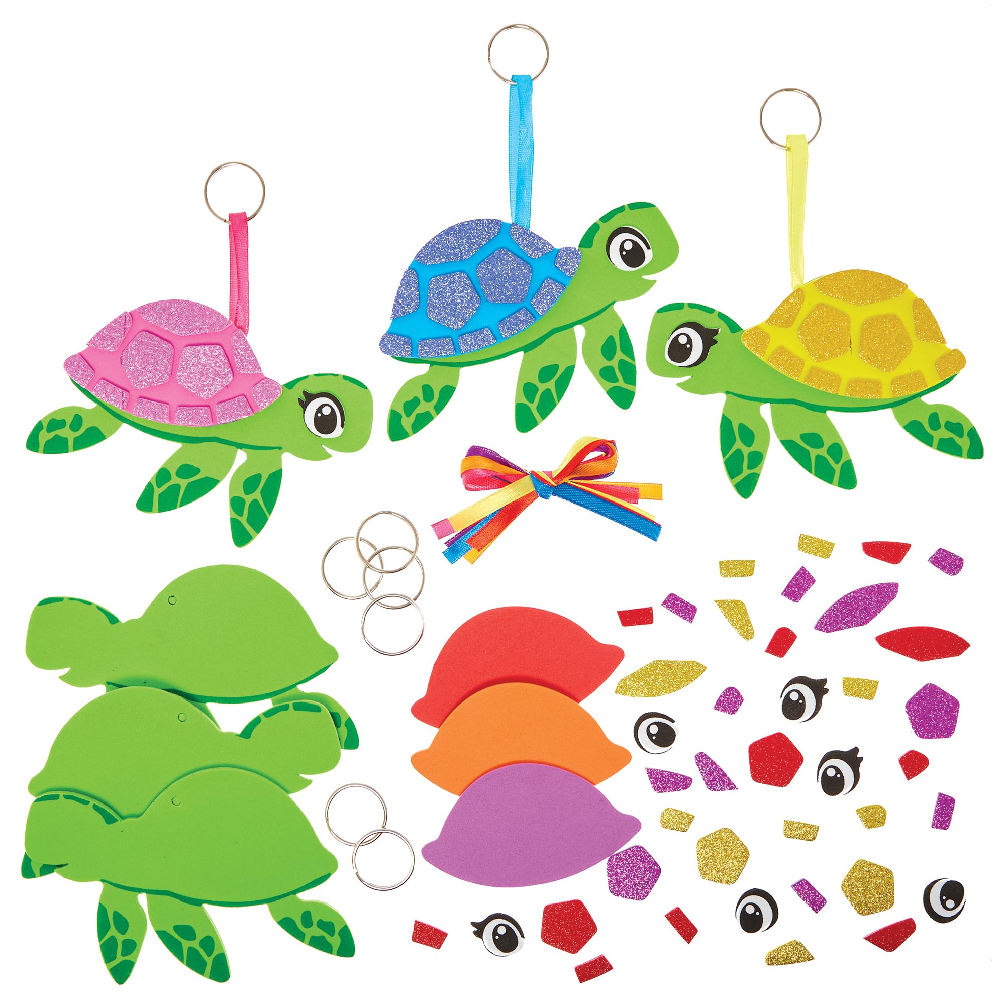 Baker Ross FN189 Turtle Mix & Match Bag Dangler Kits - Pack of 6, Keyring Craft Kits for Kids
