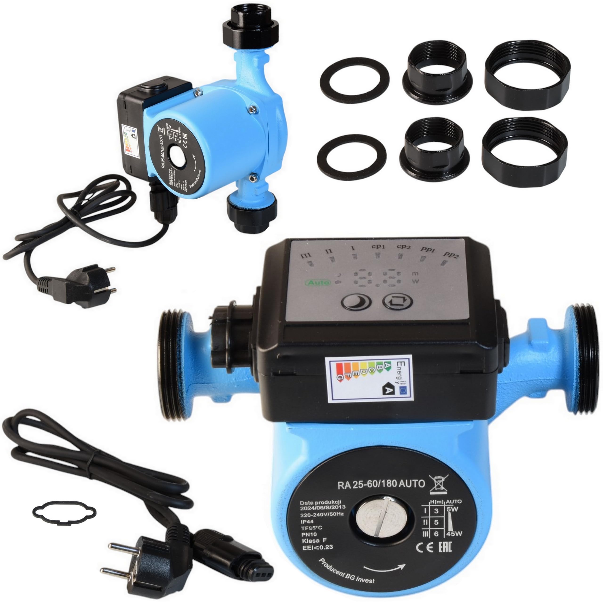 Pompa di Circolazione RA 25-60/180 AUTO (5-45W max. 3300 l/h Prevalenza 6 m) - Pompa per Acqua Calda - per Riscaldamento Centrale – 3 Velocità - Modalità NOTTE e AUTO - Basso Consumo Energetico 180 mm