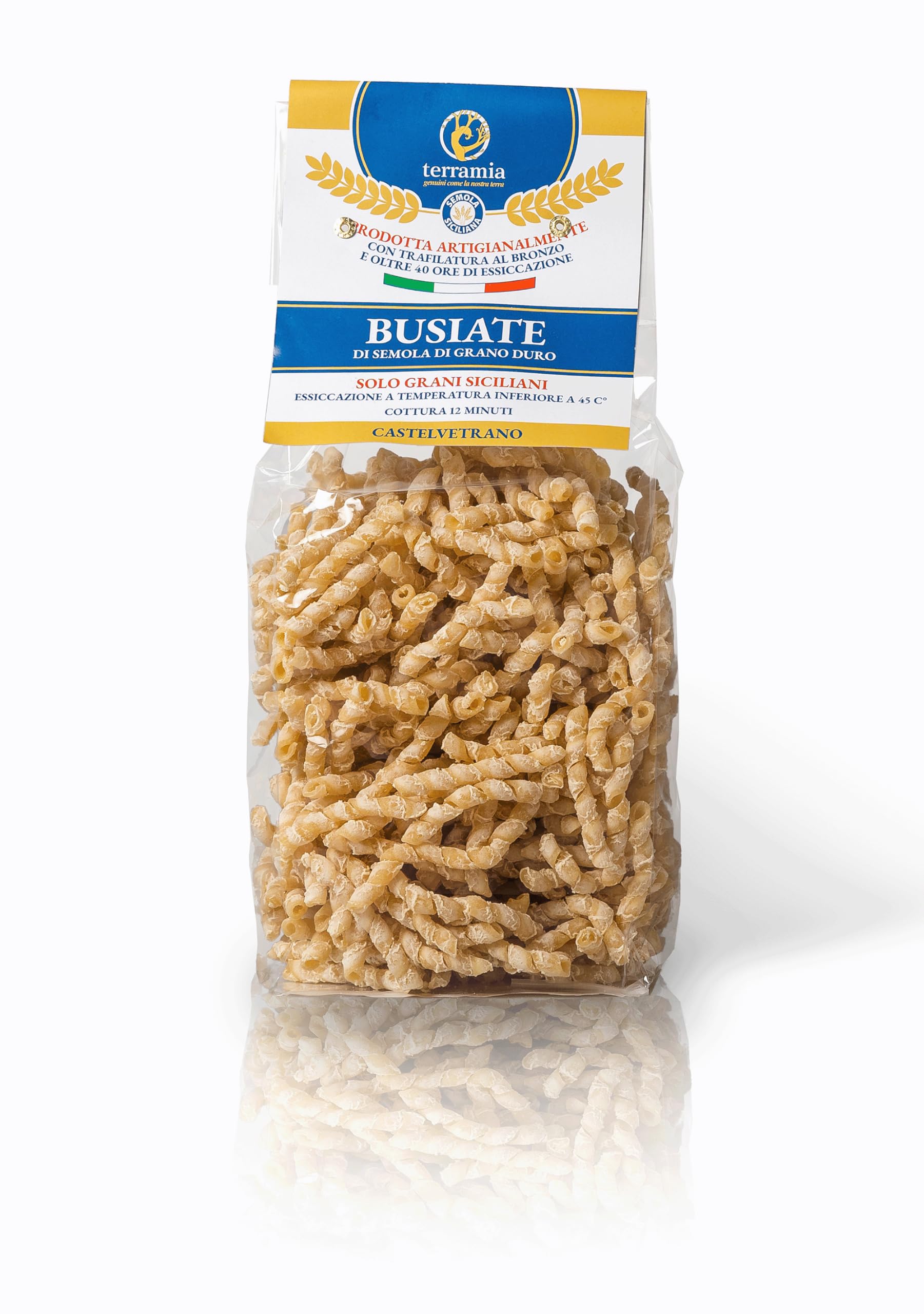 Terramia Busiate di Grano Duro Siciliano – Pasta Artigianale Trafilata al Bronzo, Lenta Essiccazione a Bassa Temperatura, Formato Maxi Scorta Famiglia 4kg (8 Buste x 500g)