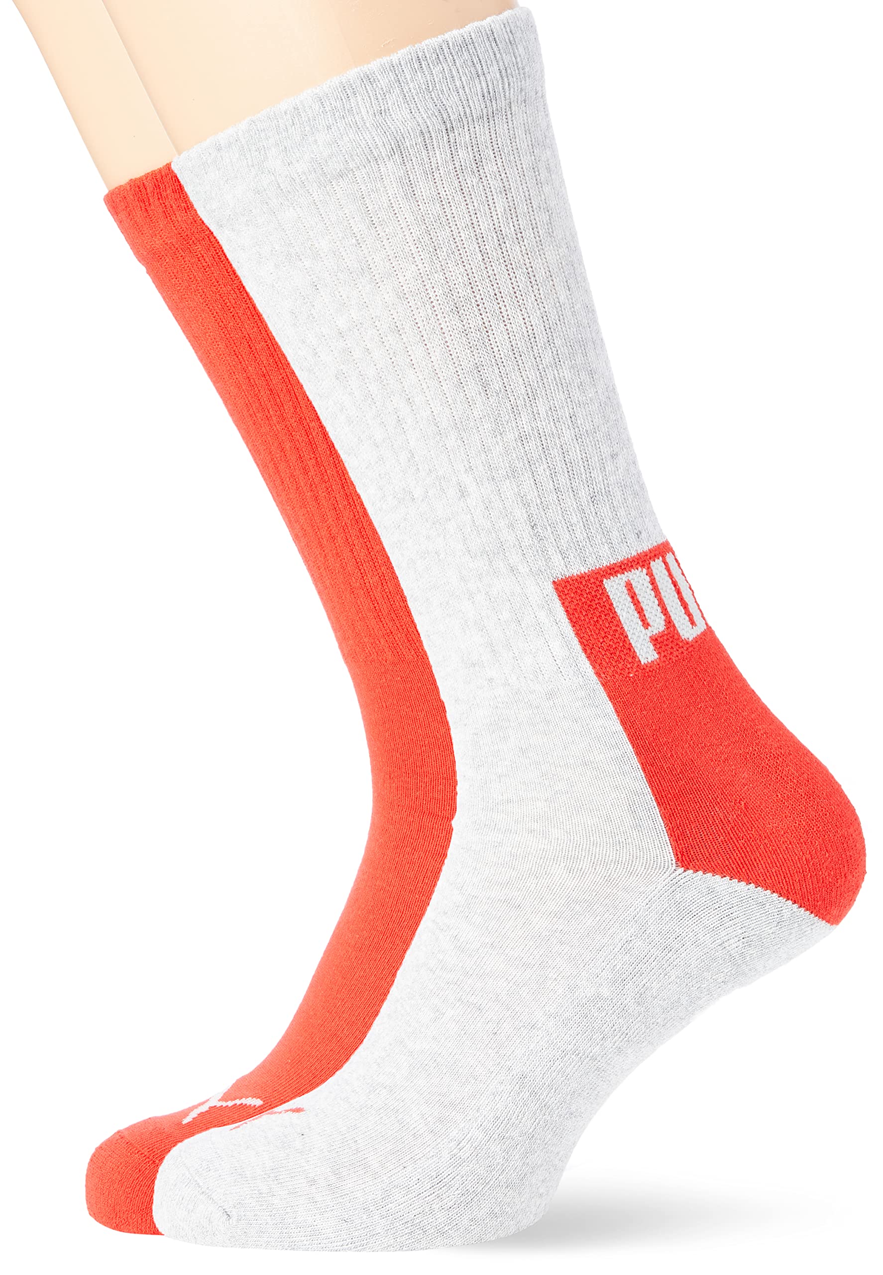PUMA Men's Logo Block Crew Sock 4P, Grey/red Combo, 39/42