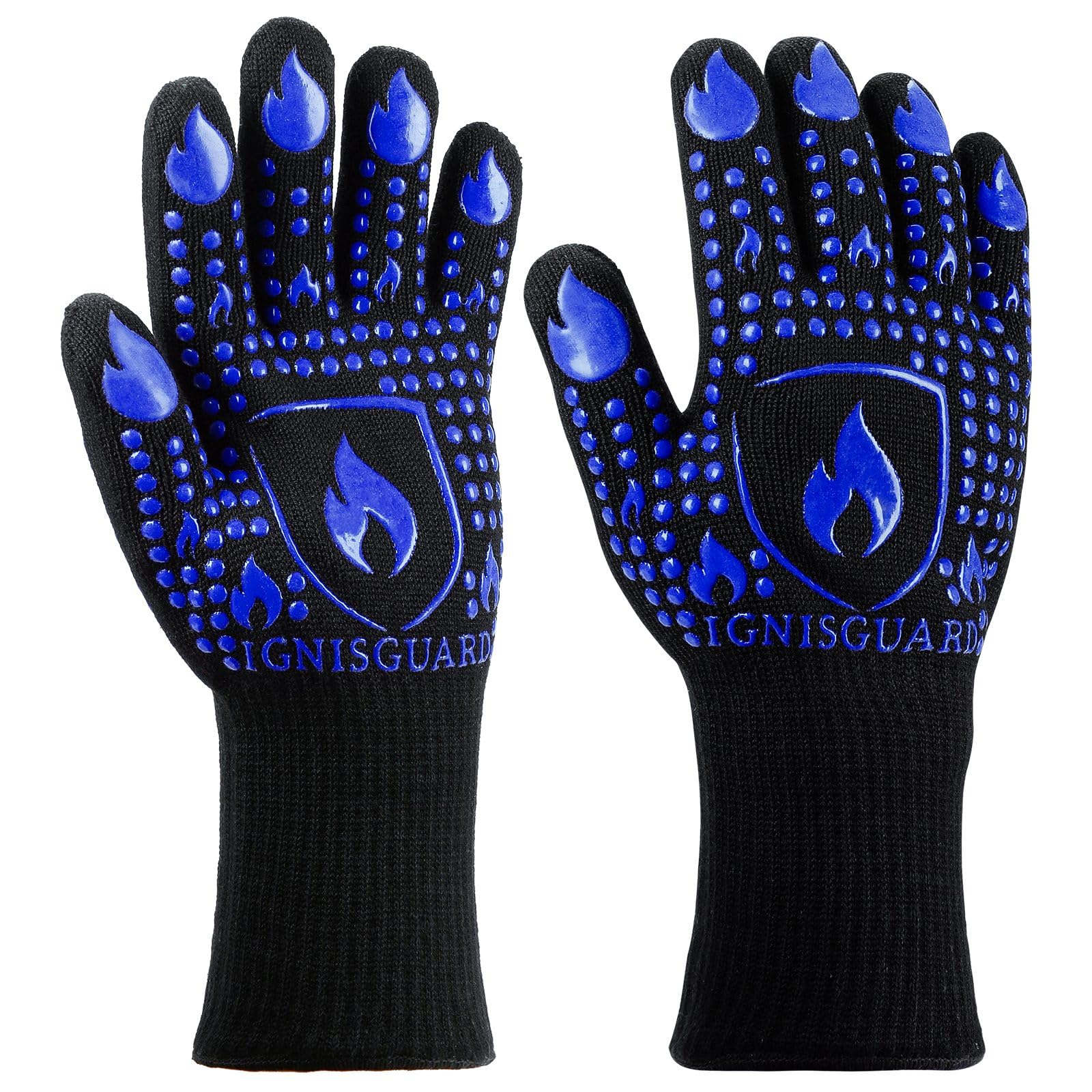 BBQ &amp; Grill Gloves, Heat Resistant Oven Mitts, Blue (M)