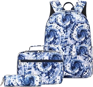 Joyfulife Girls Backpacks, Tie Dye Backpack for Girls Kids Bookbags School Backpack with Lunch Box (Tie Dye Blue)