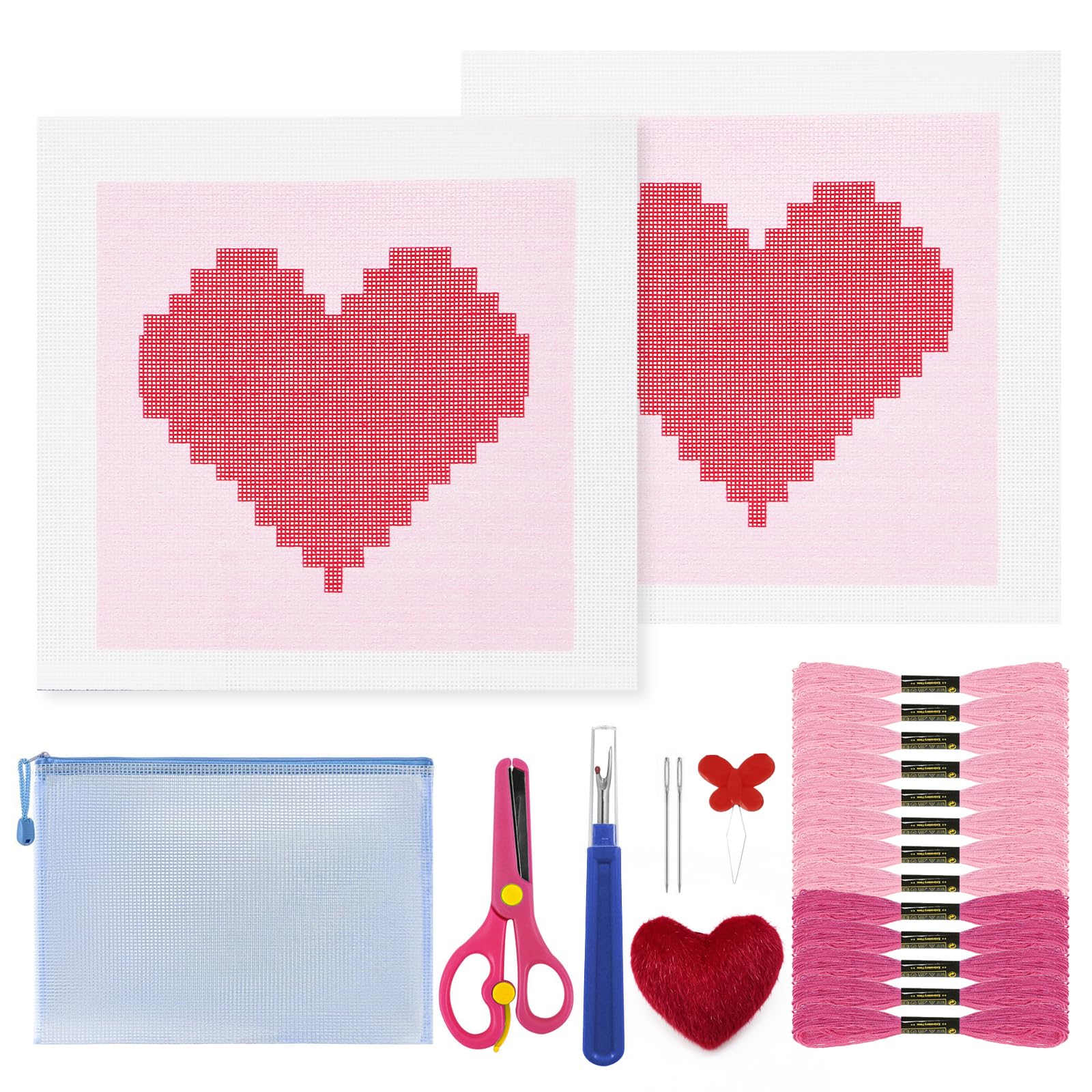 22Pcs Pink Heart 18 Mesh Needlepoint Canvas Kit for Beginners Adults
