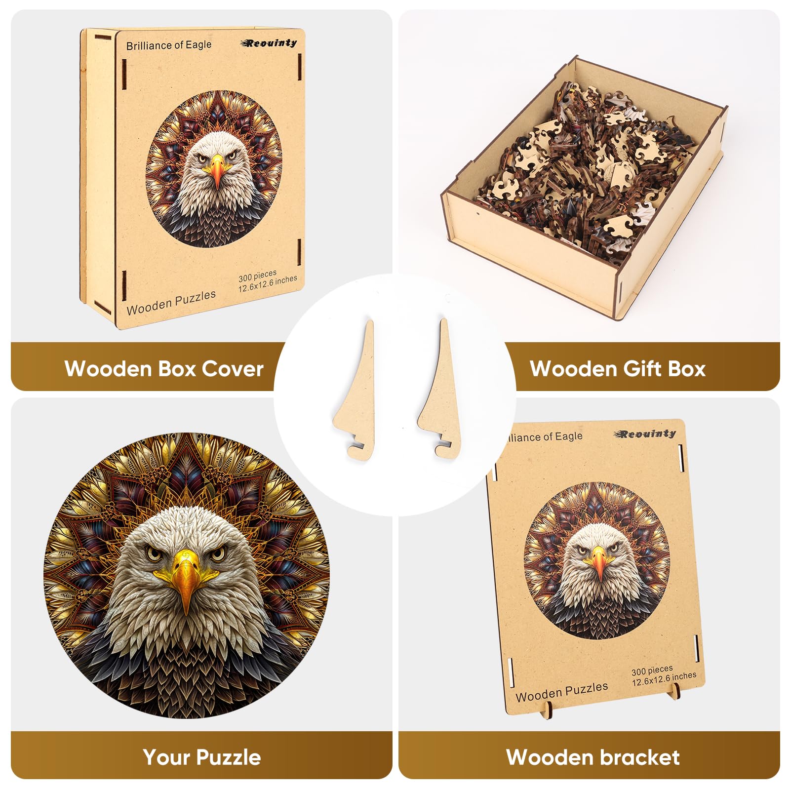 Reouinty 500-Piece Wooden Jigsaw Puzzle For Adults - Eagle Design (15.7x15.9 In), Family Game In Wooden Box
