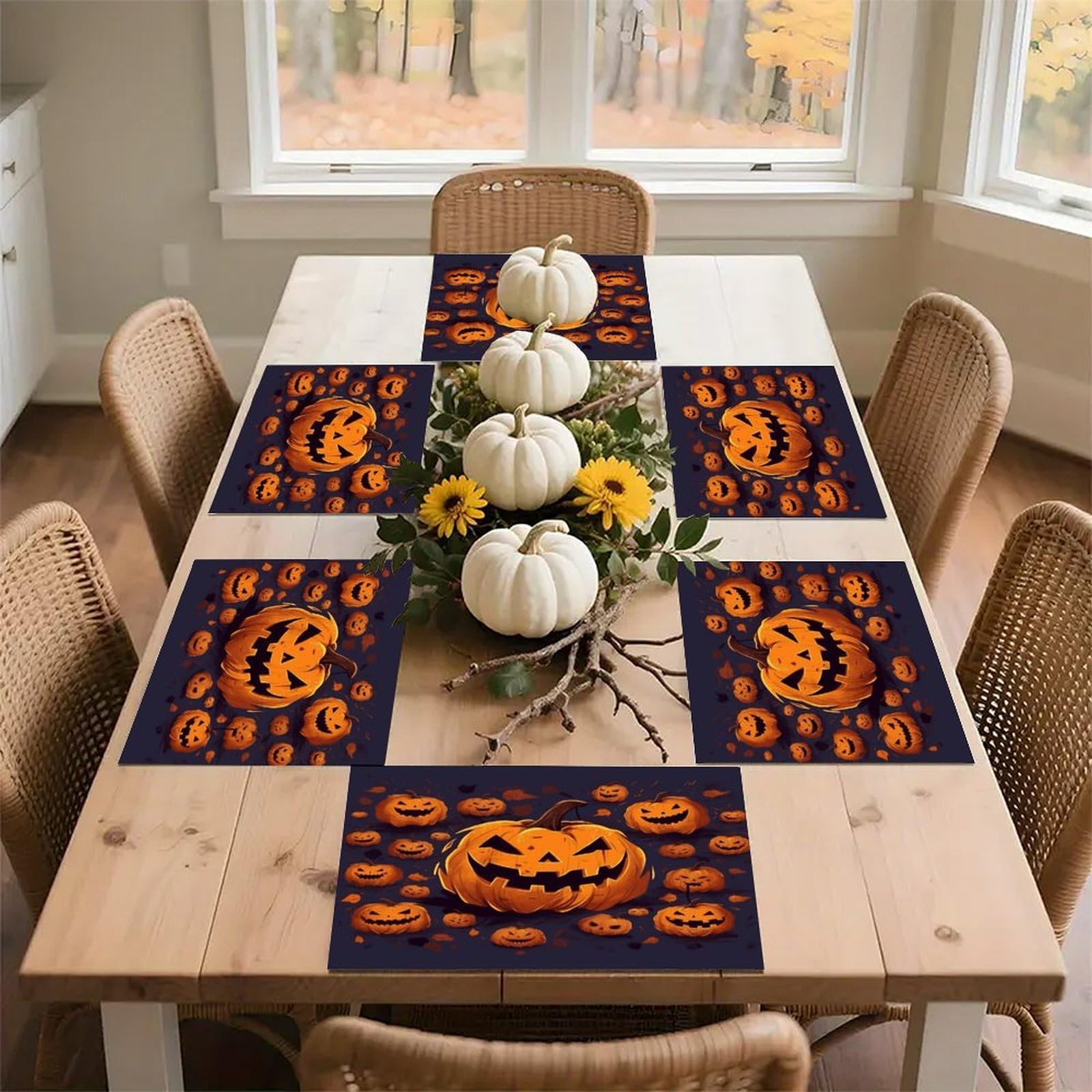 Halloween Pumpkin Placemats Heat-Resistant Washable Place Mats Anti Slip Dining Table Place Mats Wipeable Dining Table Mats Kitchen Decoration Placemats 17.7’’×11.8’’