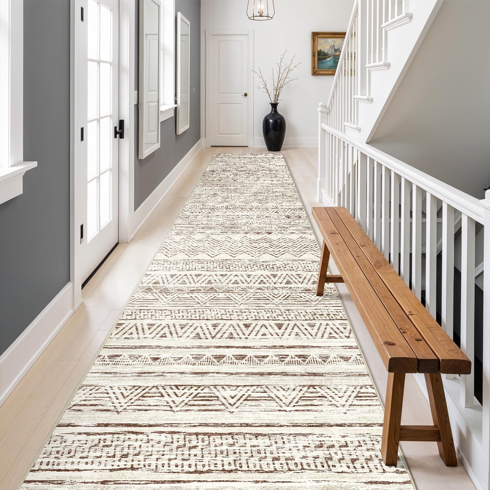 Ksrau 3x20 Runner Rug Washable - Extra Long Non-Slip Modern Runners for Hallway Soft Moroccan Low Pile Indoor Floor Mat for Living Room Kitchen