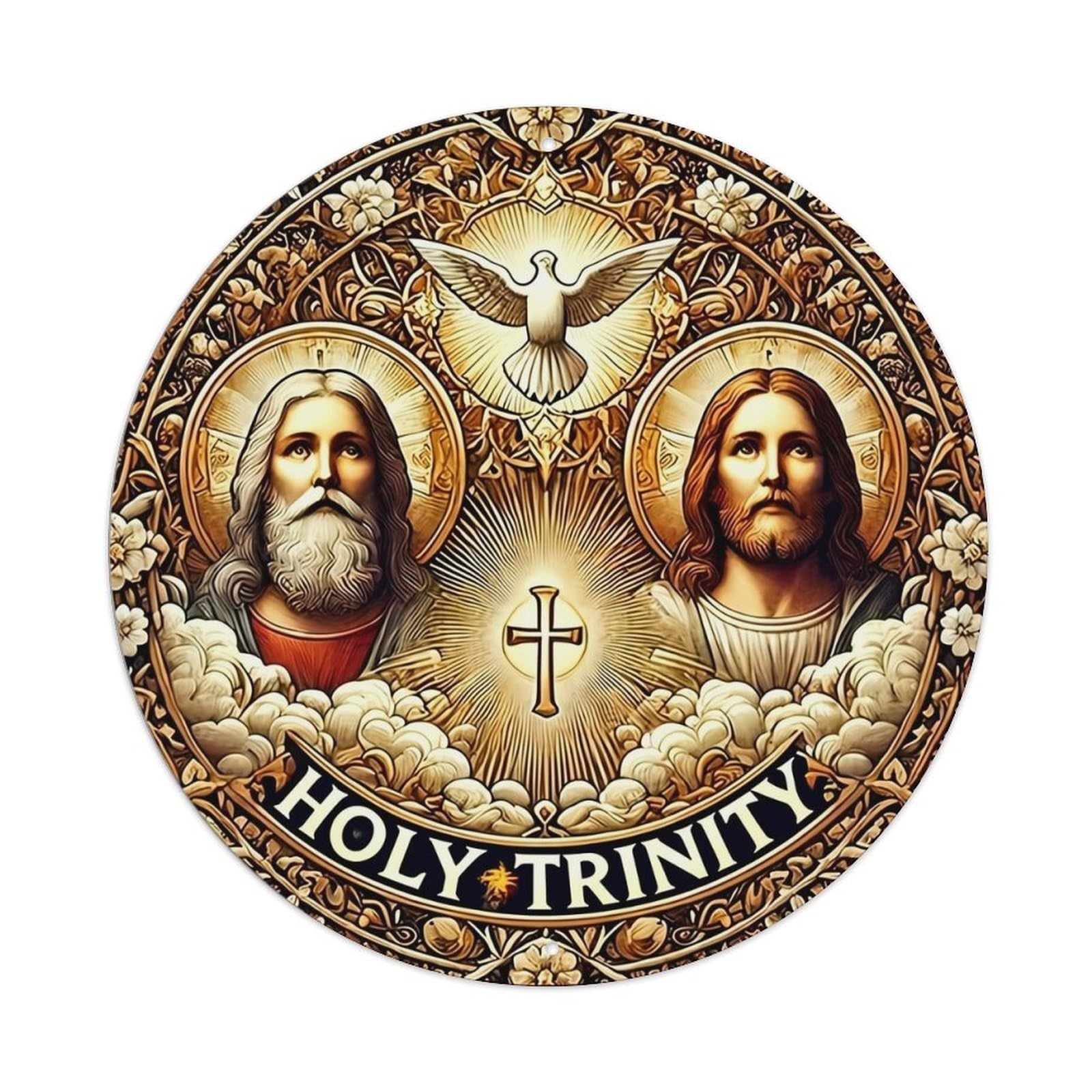 Holy Trinity Religious Icon Art Vintage Round Tin Sign Retro Metal Wall Decor Metal Poster, Home Bar Garage Cafe Wall Art Decoration 8x8Inches