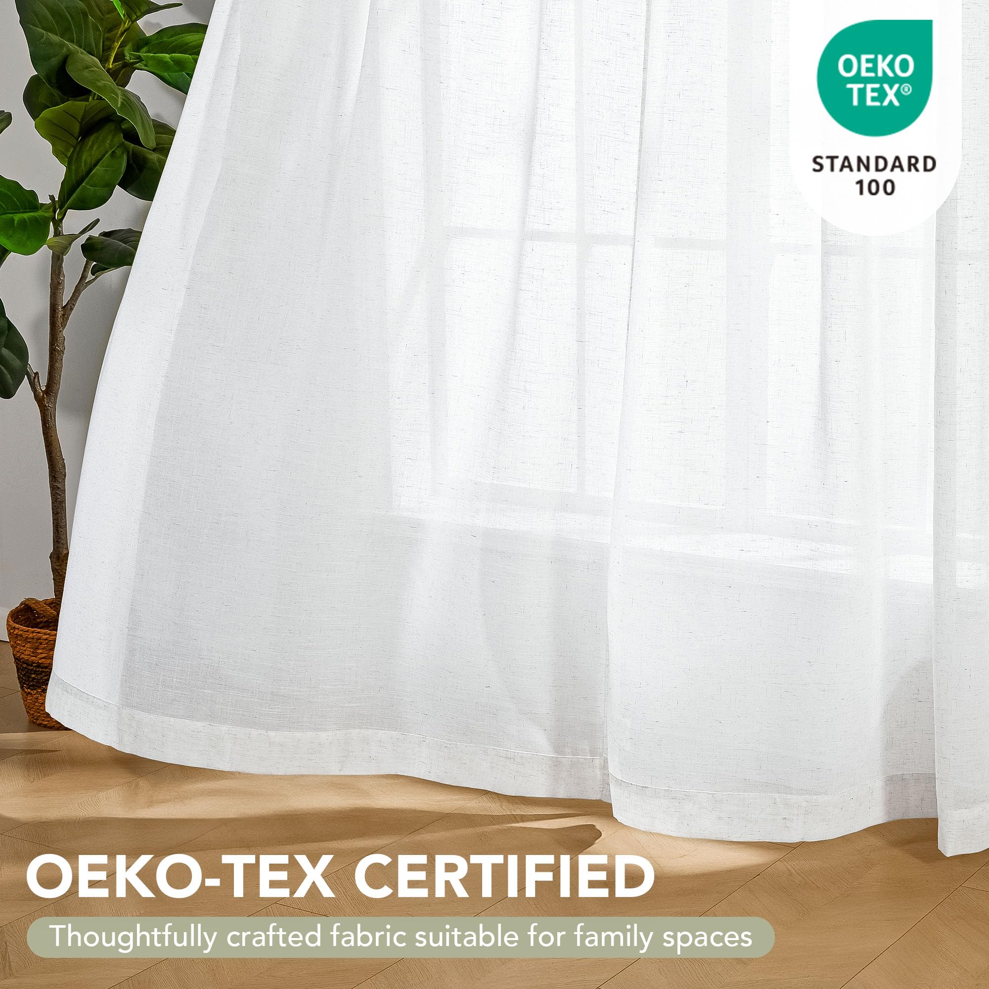 Deconovo Tende per Interni Effetto Lino con Fettuccia, Tende Velate Trasparenti Filtranti per Soggiorno e Camera da Letto, 1 Pannello 300 x 245 cm, OEKO-TEX® STANDARD 100, Bianco Lino