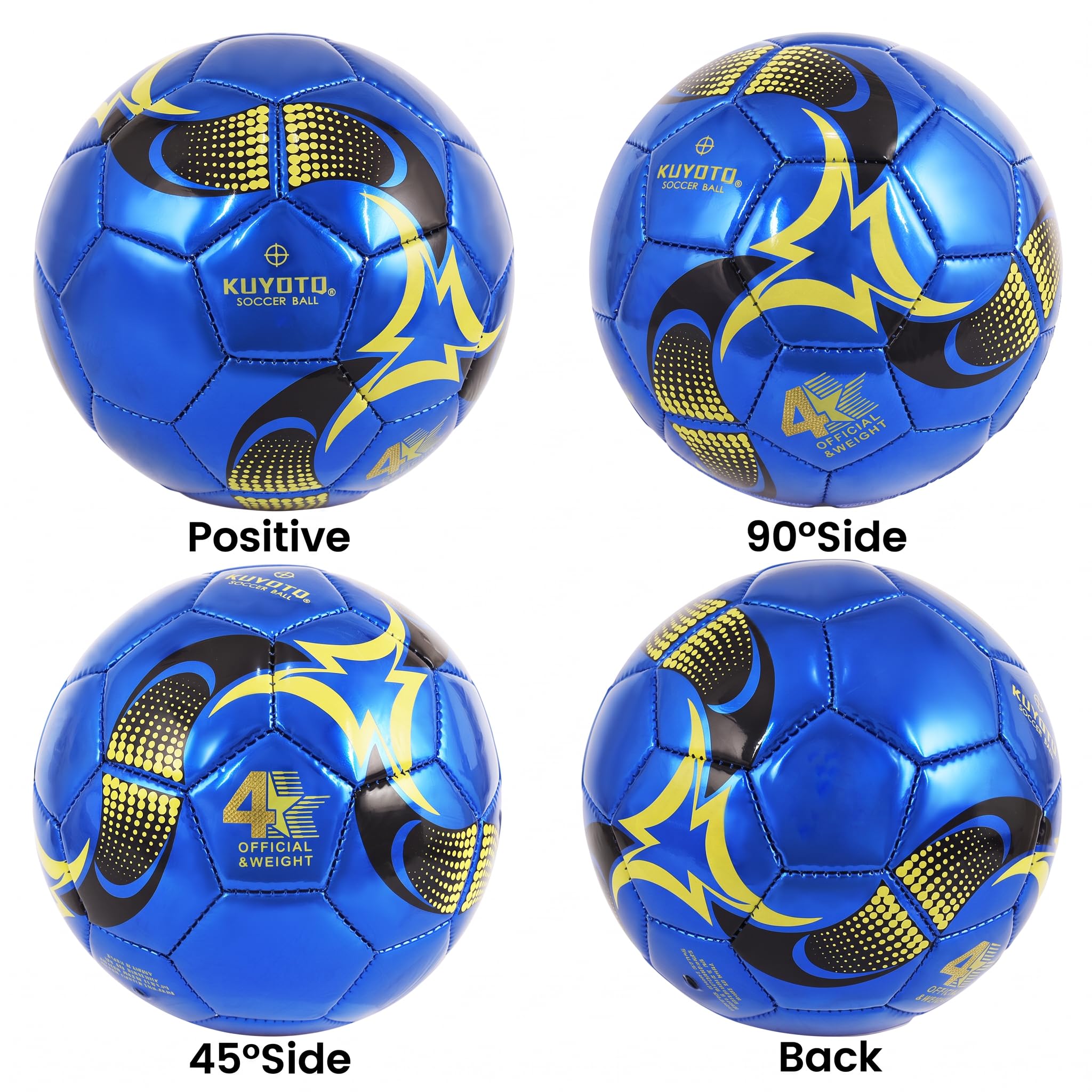 KUYOTQ Kinder-Fußball, Größe 4, blau-goldfarben, glänzendes TPU-Leder, Spiel- und Trainingsball für Kinder und Jugendliche, professionelle Konstruktion für dauerhaften Einsatz im und Außenbereich mit