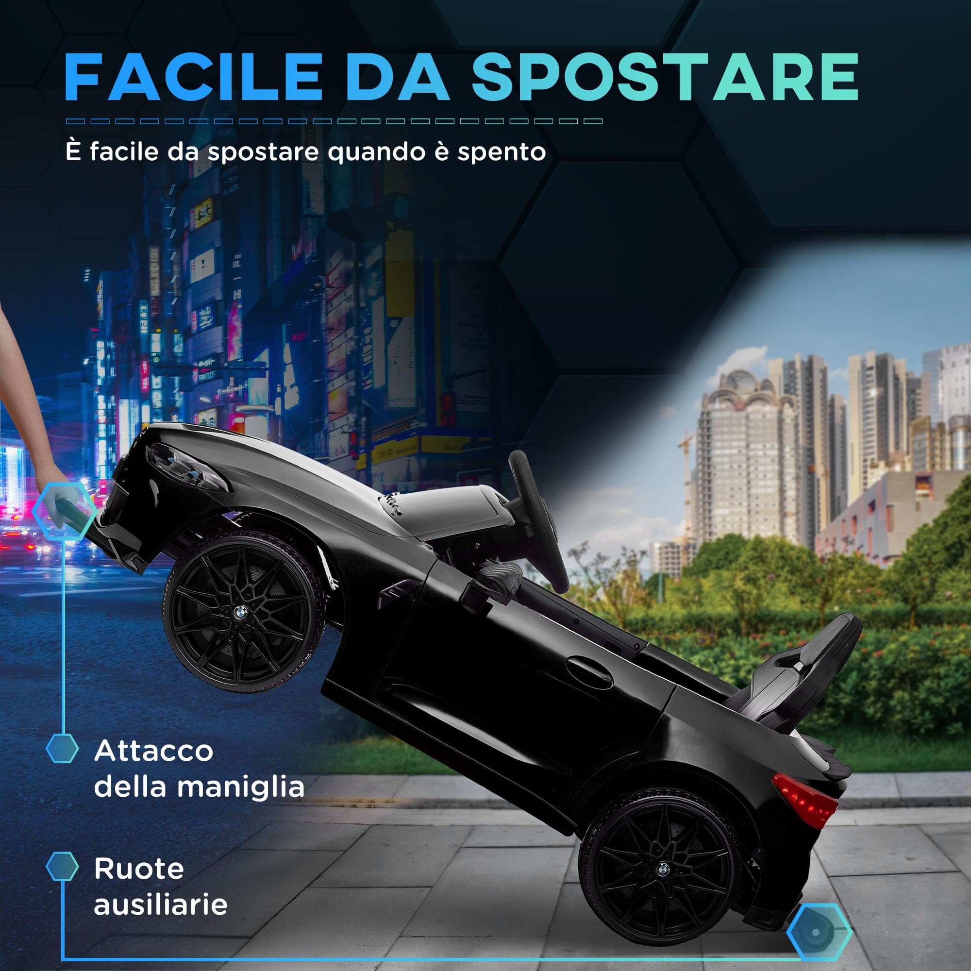 AIYAPLAY Macchina Elettrica per Bambini 12V Licenza BMW M4, 2 Motori Nera | Auto Elettrica per Bambini, Sospensione, Telecomando 2.4G, Clacson e Fari, 3-5km/h, Portata Max 30kg