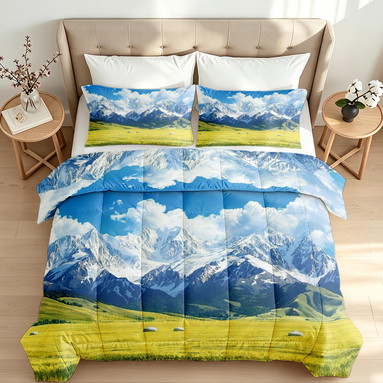 Generisch Daunendecke 155x220 4 Jahreszeiten Alpenlandschaft 3D Wende