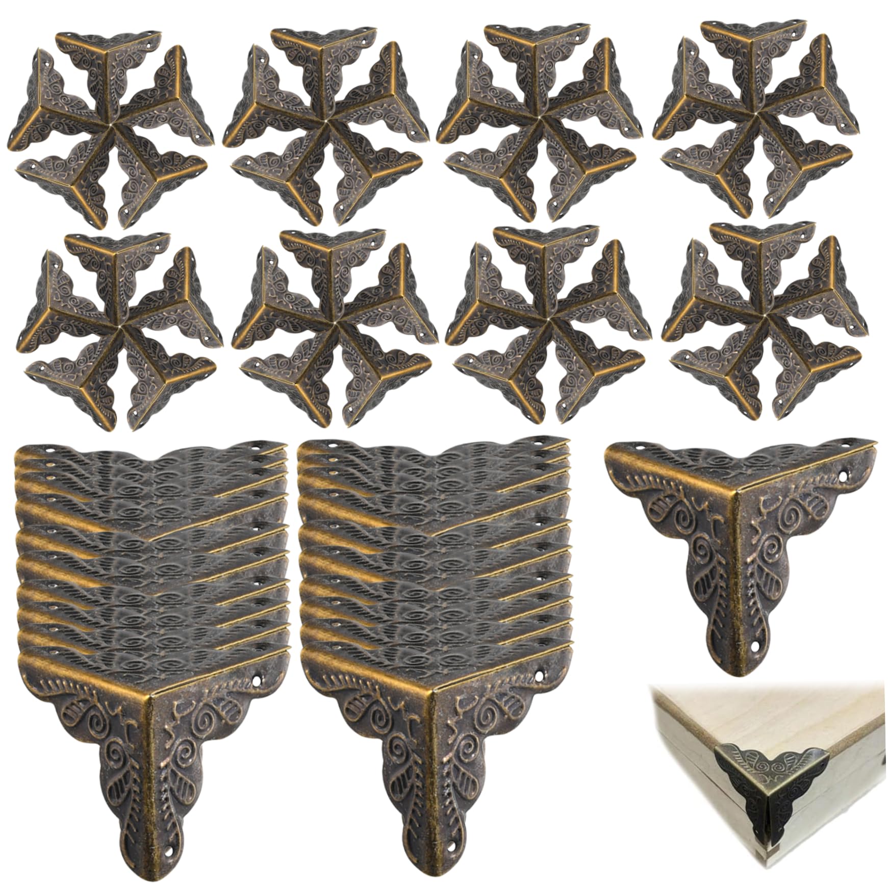 Stair Dust Corners, 100PCS 0.98" Antique Dust Corners for Stairs, Triangle Rattan Carved Metal Corner Protector, Easy to Use Stair Corner Dust Guards Bronze, Stair Dust Corners for Wooden Steps