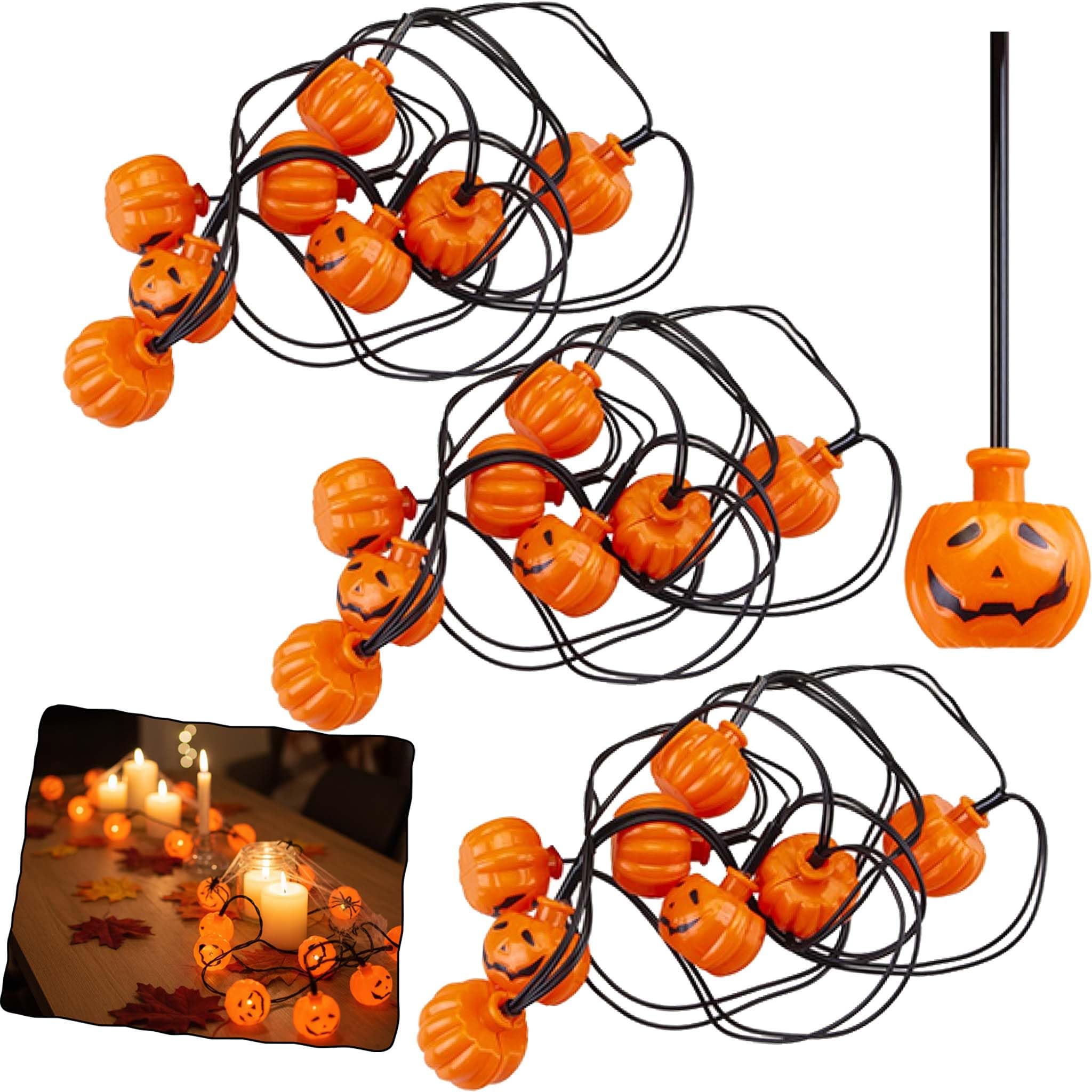24 LED Mini Pumpkin String Lights Battery Operated, 3D Orange Halloween Fairy Lights for Indoor Outdoor Garden, Patio, Christmas Décor - Total Length 4.5M