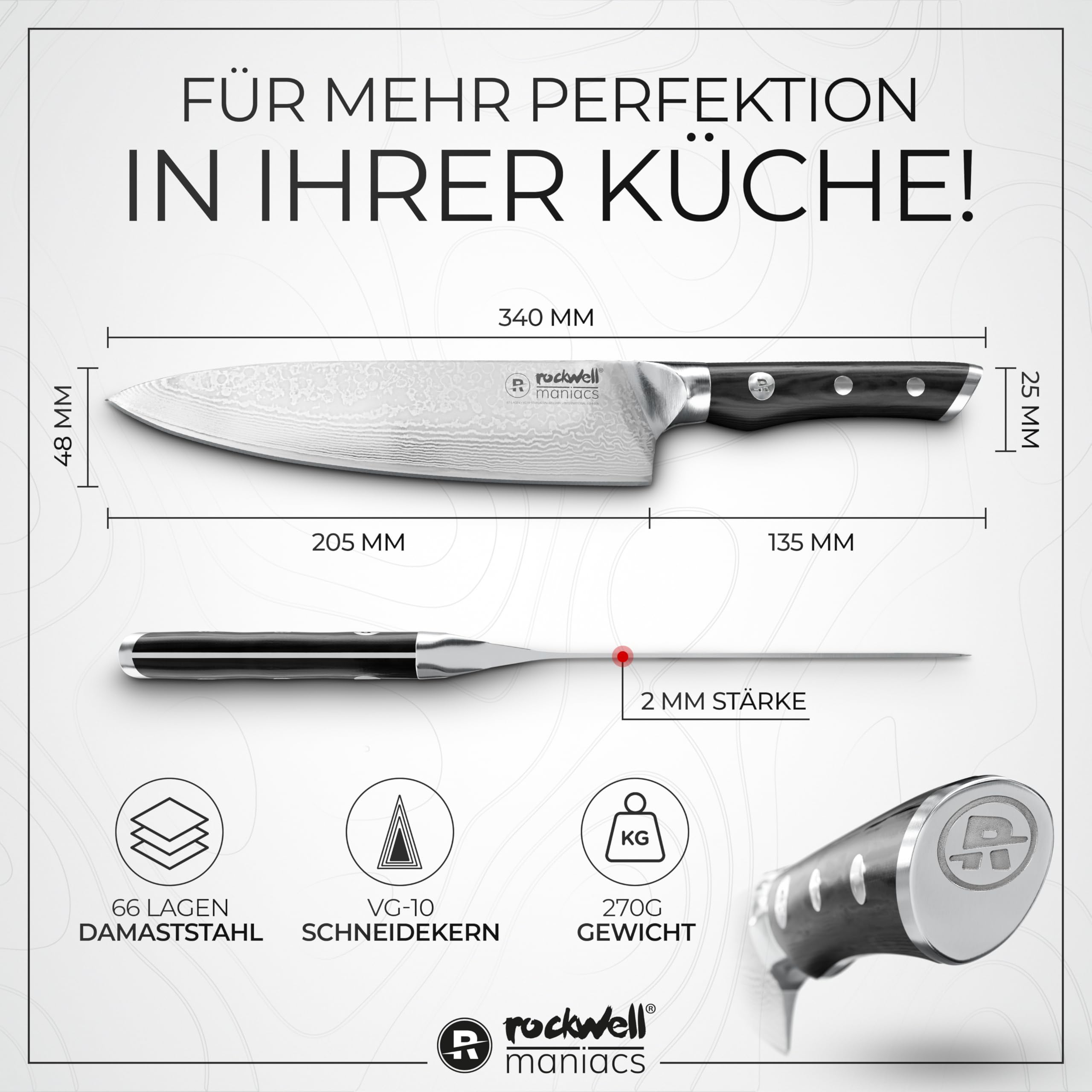Damastmesser Kochmesser Damast Küchenmesser 67 Lagen Damaststahl mit VG10 Schneidekern G10 Griff 20,5 cm Klinge scharfes Küchenmesser Damaststahl Geschenk für Männer