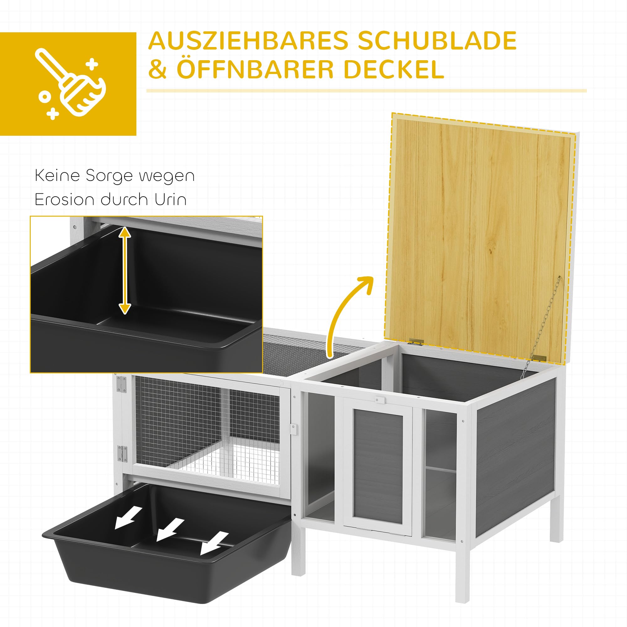PawHut Klatka dla królików z drewna z rampą 105x57,5x51,5 cm