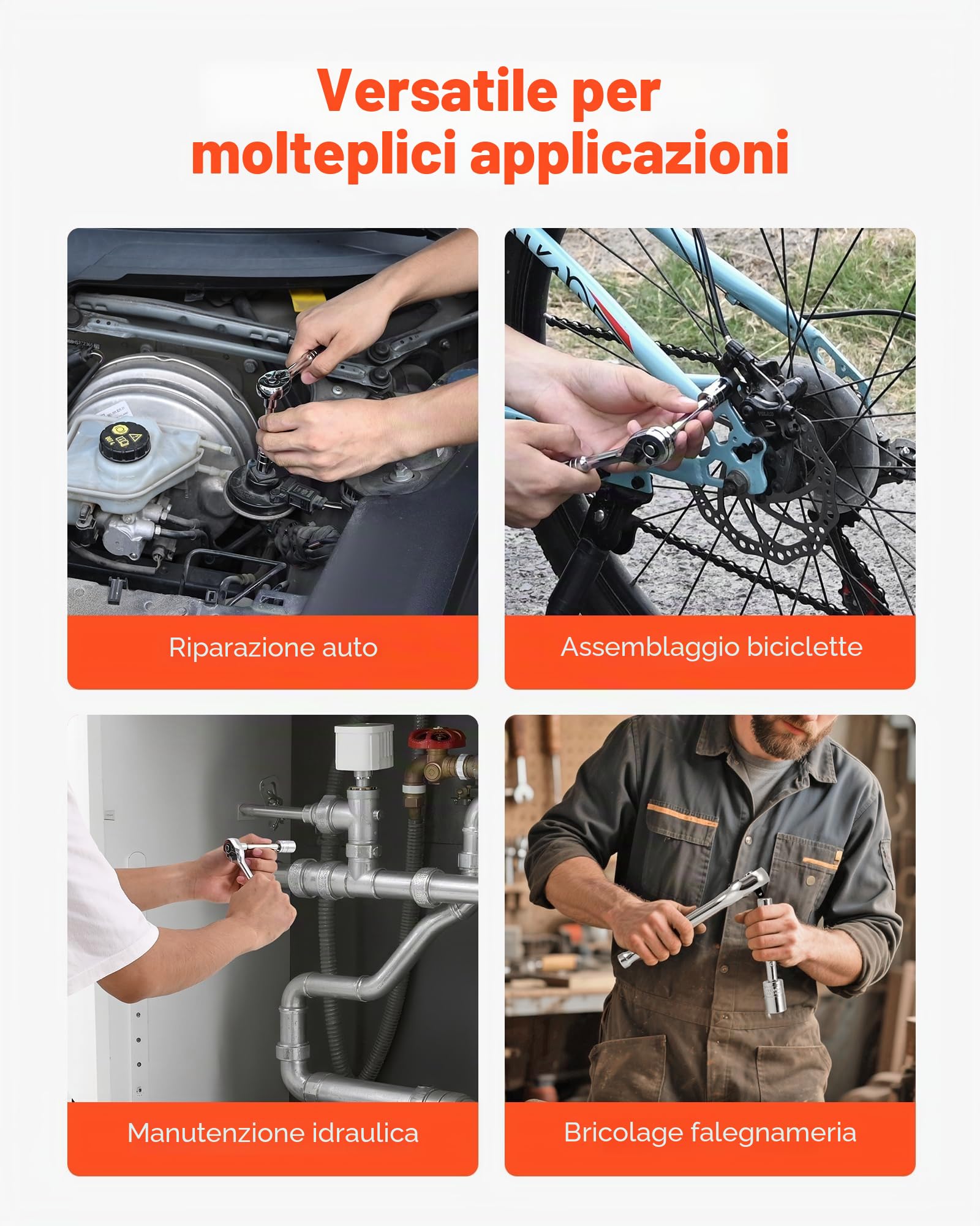 VEVOR Set di Bussole, 39 Pezzi, Set di Bussole e Cricchetti da 9,5 e 6,4 mm, SAE e Metriche, Utensili Meccanici con Chiave a Cricchetto, Custodia Accessori, Acciaio Legato CR-V, per Riparazioni Auto