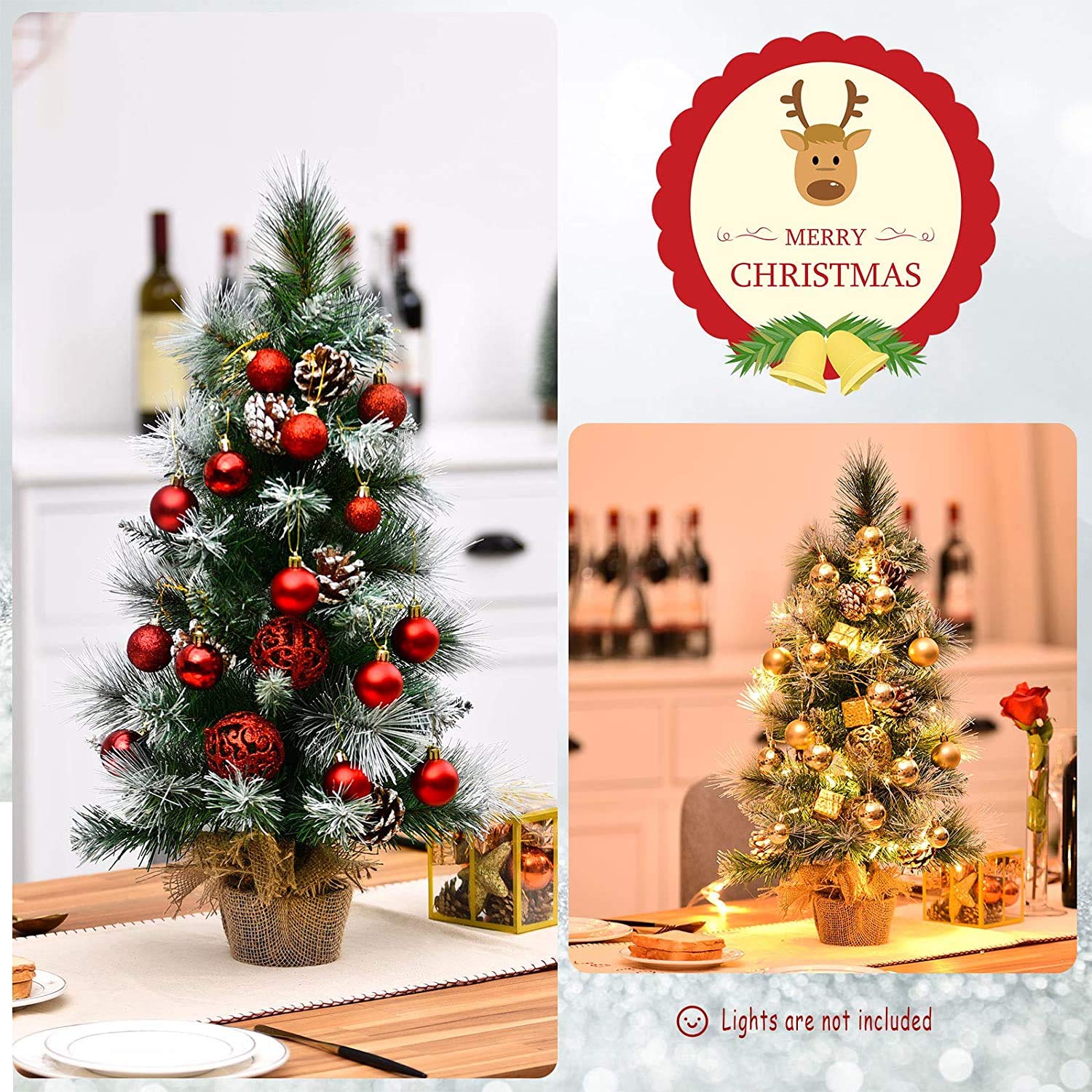 Árbol de Navidad 2 pies/4 pies, pequeños árboles Artificiales con piñas y Base, decoración navideña for Camino jardín Mesa Interior
