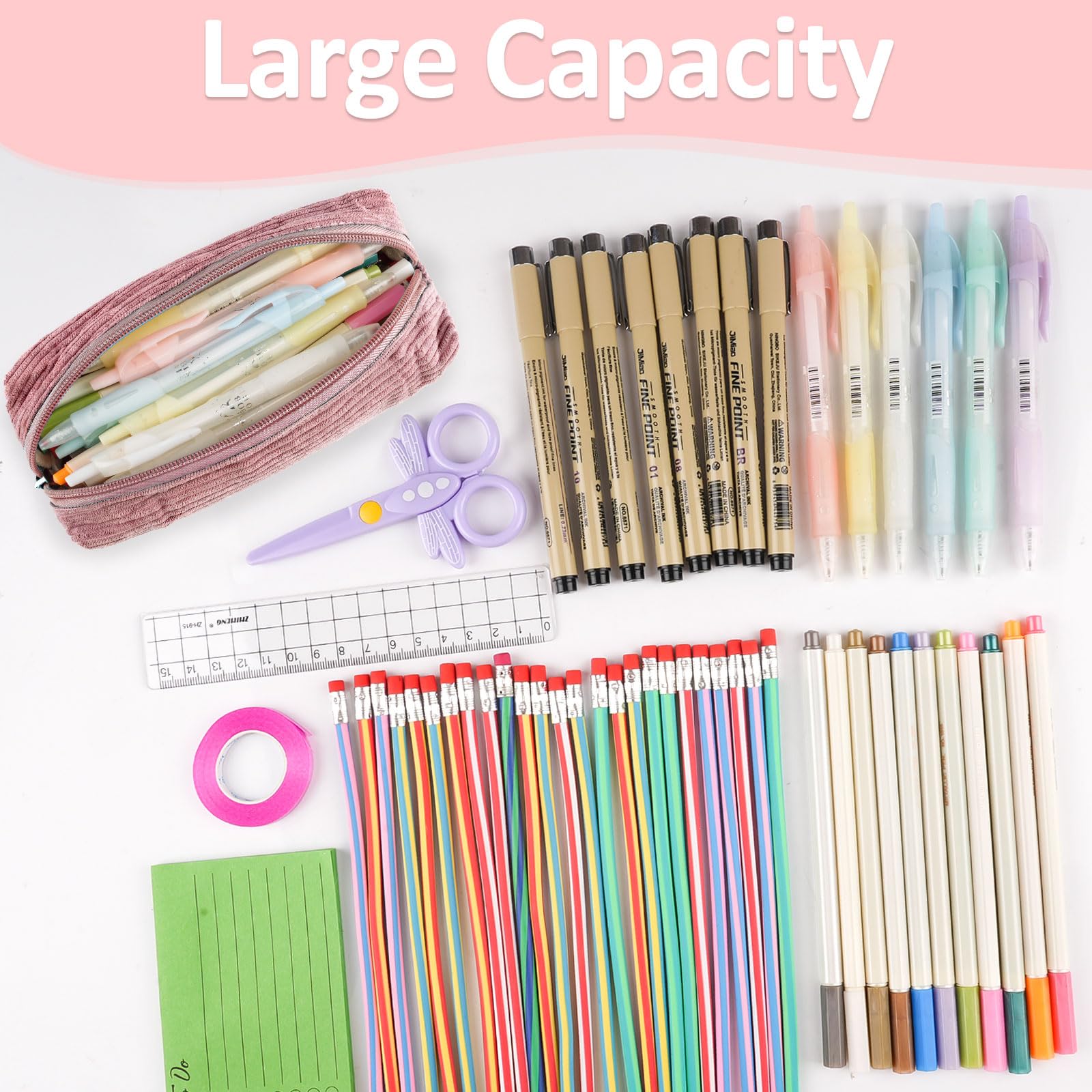 Deepton Pencil Case, Corduroy Cute Pencil Case, Pencilcase, Pen Pouch, Portable Stationery Pencil Bag, Makeup Bag - Image 3