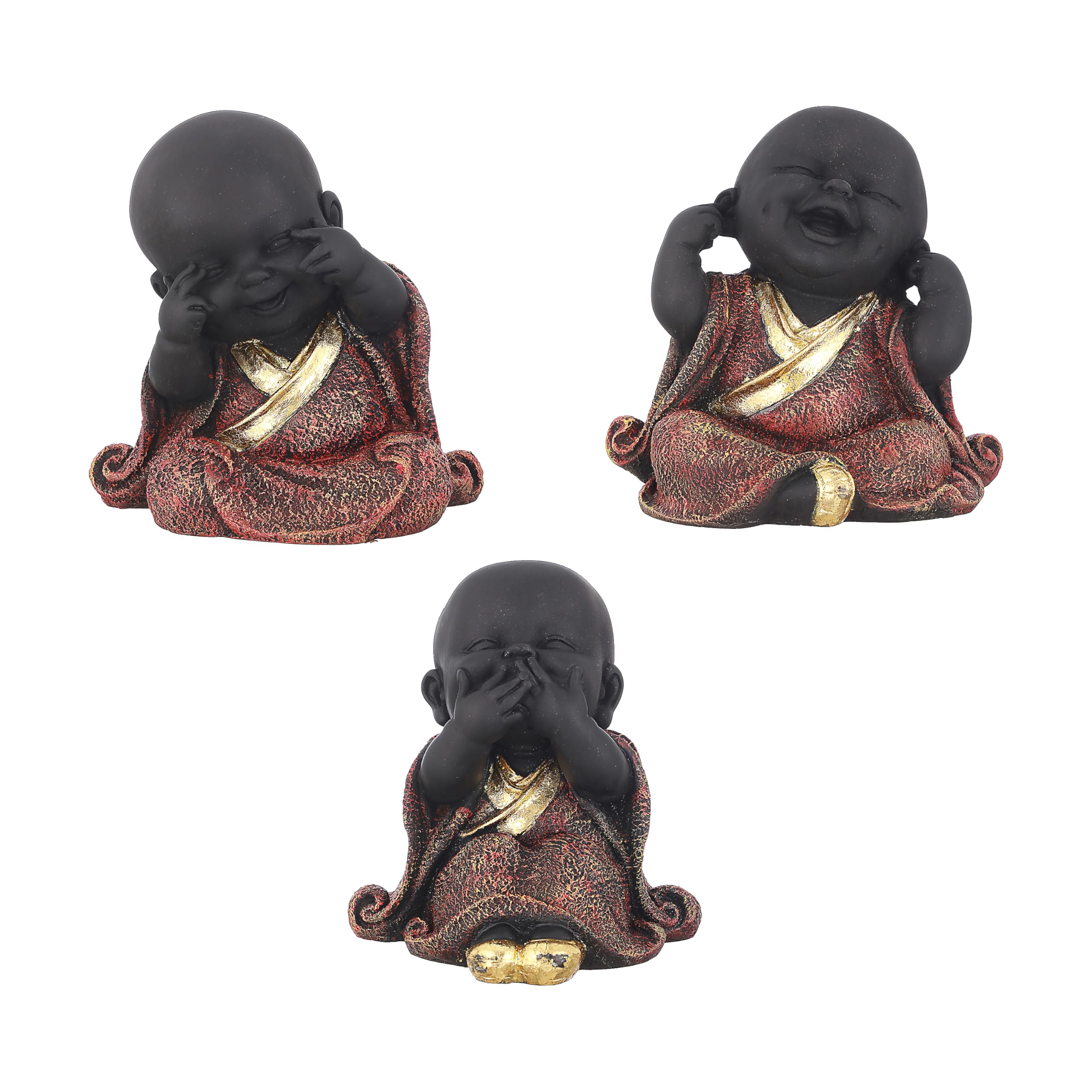Artiga 3 Buddha Monk-(1.5 feet Height Each) Statue for Decorations Creative Home Accessories Study Desktop Living Room Office (Green & Gold)