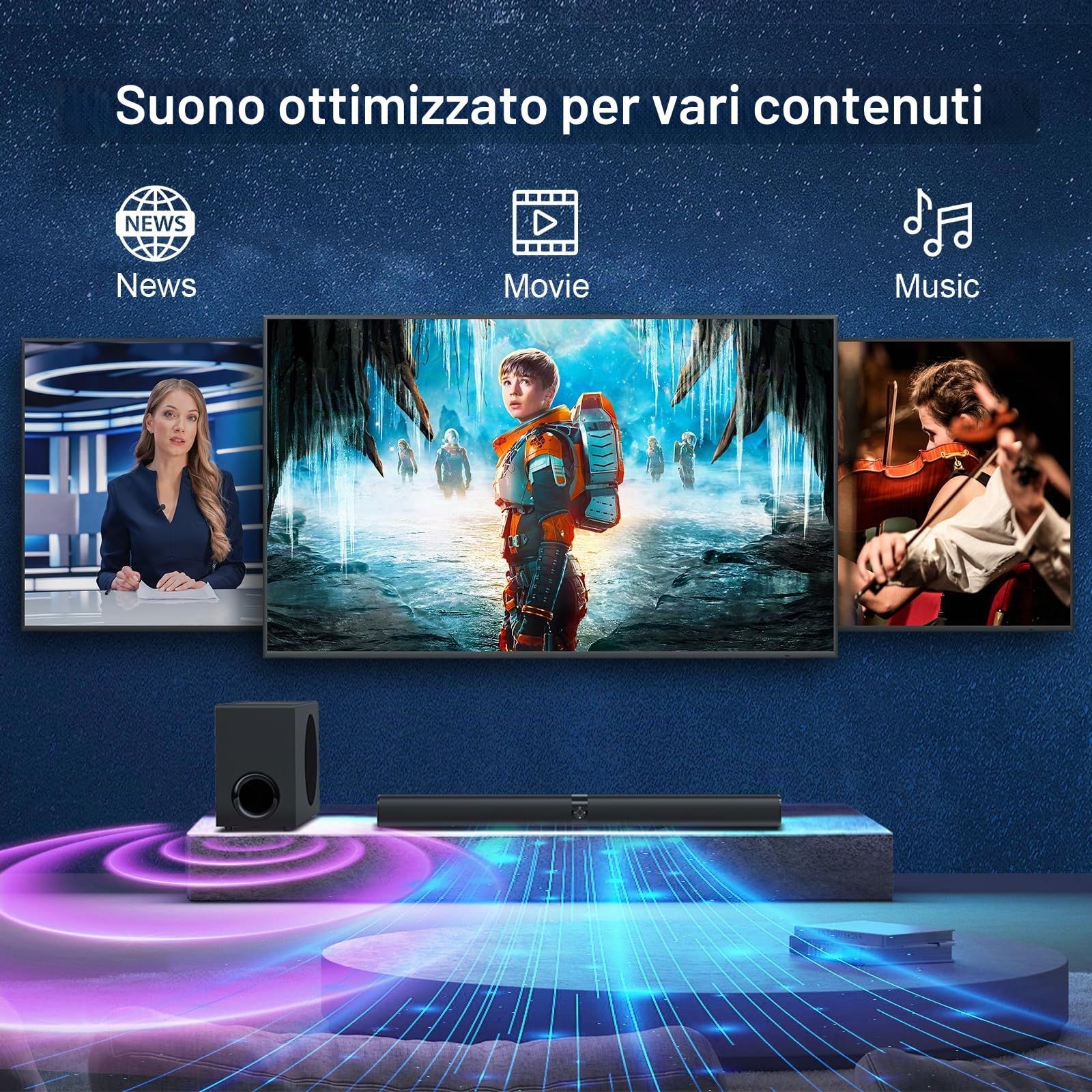GarageRock Sound Bar con Subwoofer per TV, 110W altoparlanti Soundbar con Deep Bass&Aumento del Volume&3 modalità EQ, Bluetooth 5.3/ARC/Opt/AUX, Sistema Audio Surround per TV/PC/Proiettori, 1 Set