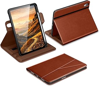 DTTO for iPad A16 Case, iPad 11th / 10th Generation Case (2025/2022), 360 Degree Rotating Premium Leather Folio Stand Cover with Pencil Holder, Brown