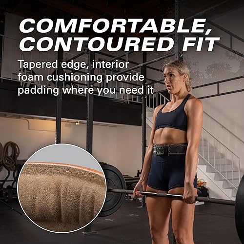 Miniatura 4 de Harbinger Cinturón de cuero acolchado para levantamiento de pesas de 2.0-4 pulgadas o 6 pulgadas de ancho, acolchado de espuma, diseño cónico para