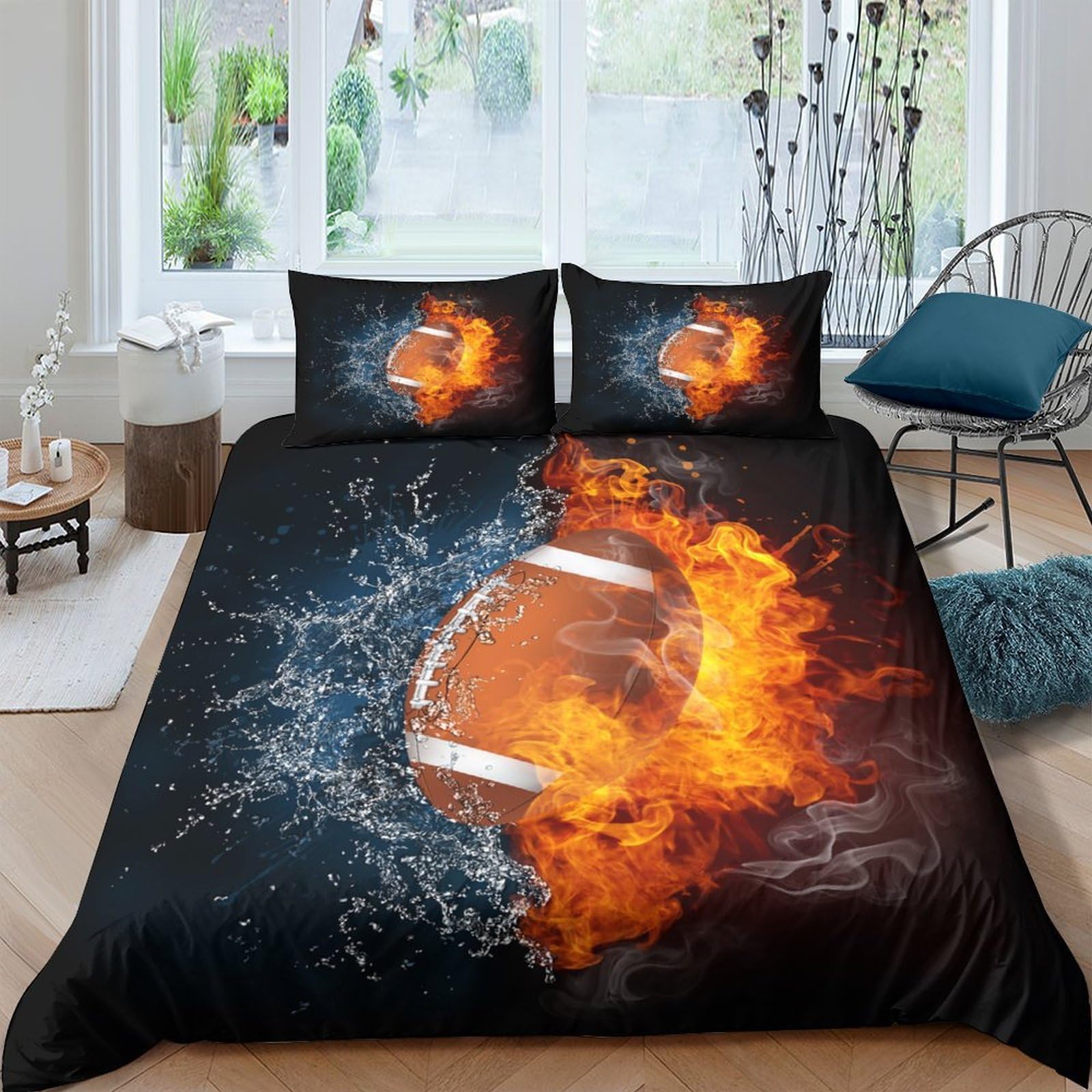 Ctjqhvkz Style-1 3D Printed Fire Basketball Fitted Sheet Microfiber Splash Water Bed Cover Anti-Slip Easy Care For Bedroom Guest Room Decor Single（135X200cm）