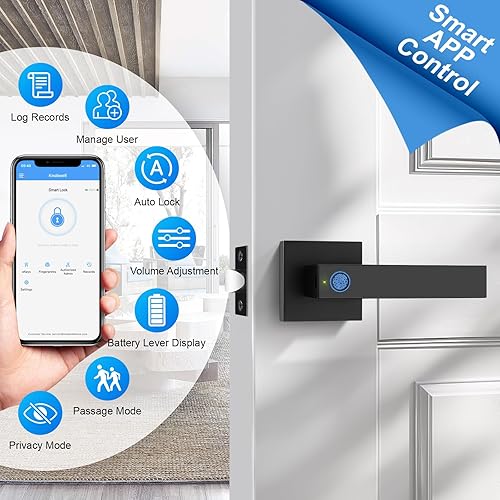 Miniatura 6 de KNOBWELL Manija de puerta inteligente con cerradura, cerradura de puerta de huellas dactilares con control remoto de aplicación, manija de puerta