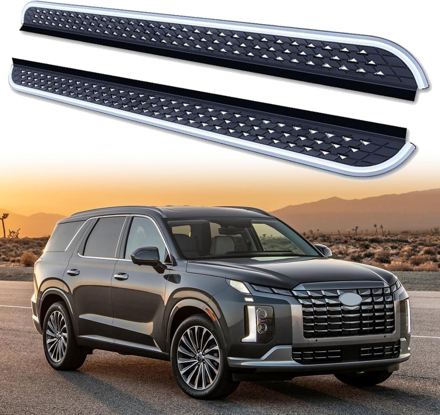 2Pcs Running Boards Side Steps Pedal Nerf Bars Fits for Hyundai Palisade 2019 2020 2021 2023 2025 Black Nerf Bar and Silver Nerf Bar (Silver)