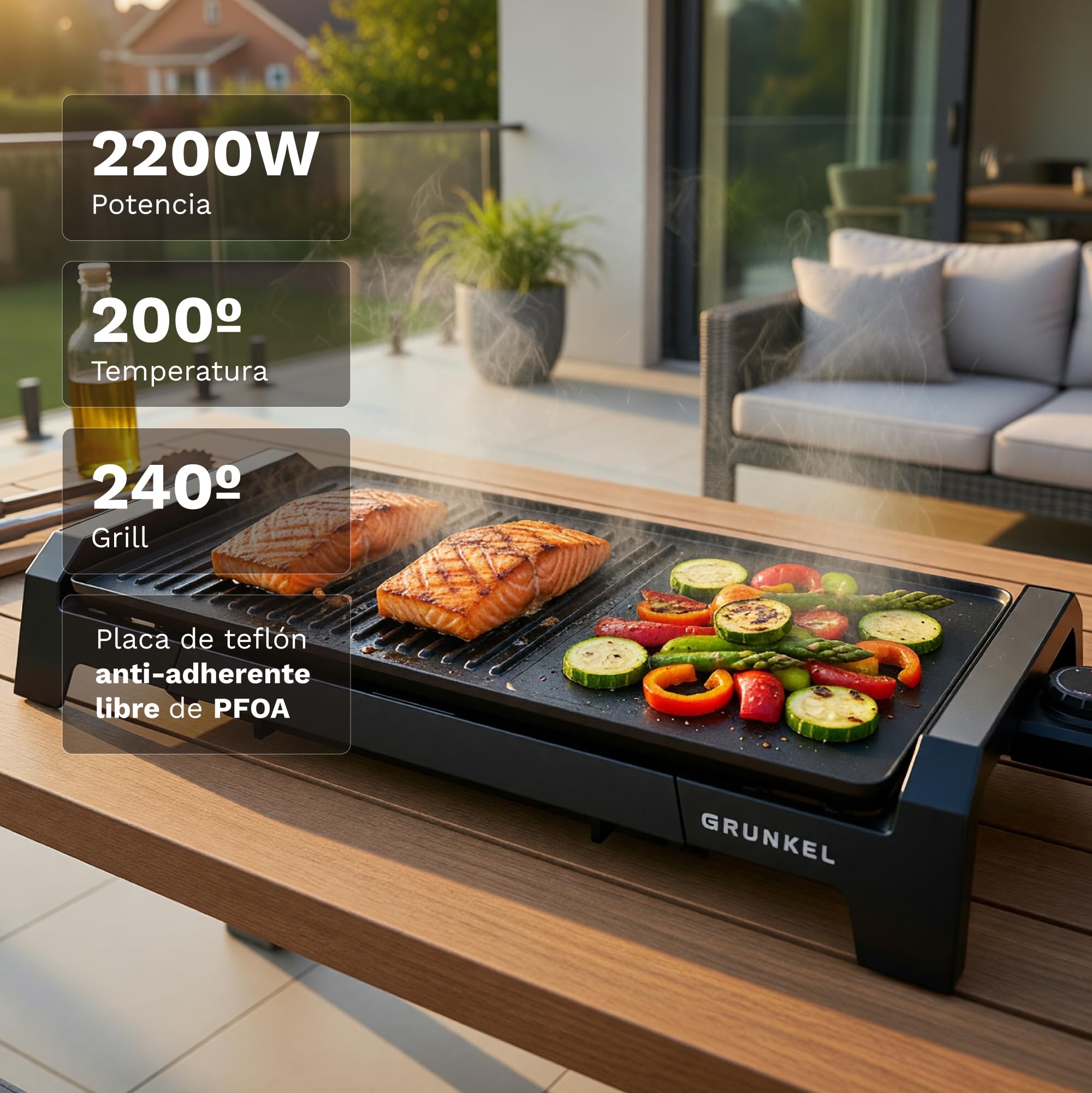 GRUNKEL bk-dh51 Contact Grill de table électrique 2200 W Noir – Barbecue (2200 W, contact Grill, électrique, table, noir, rectangulaire)