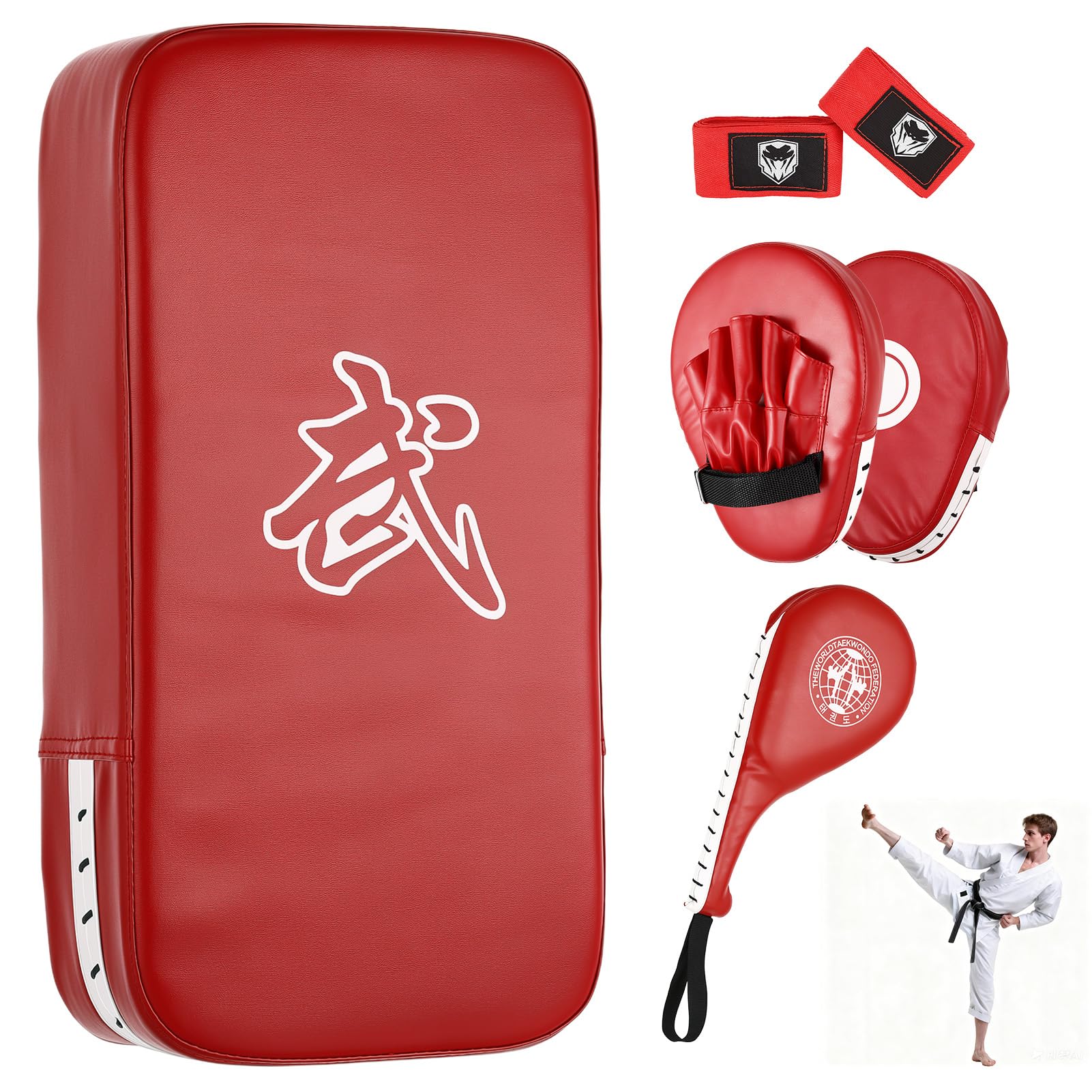 exsulity Taekwondo Kick Pad Boxing Training Equipment Martial Arts Wrist Band for Karate Muay Thai Training (red)