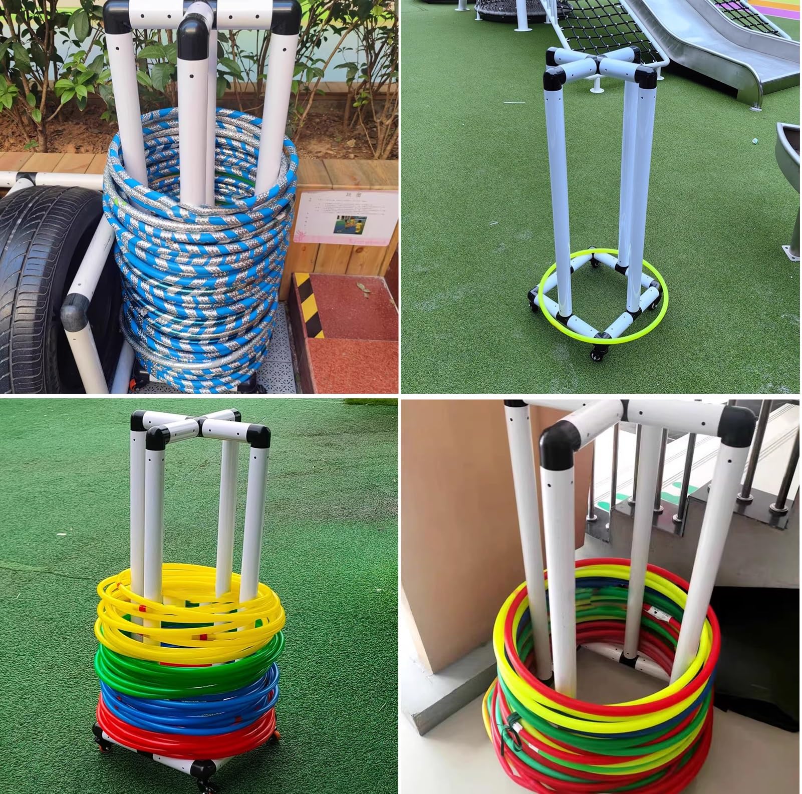 Supporto portatile per Hula Hoop con ruote per una facile conservazione e mobilità, organizer salvaspazio per attrezzature fitness per casa e palestra