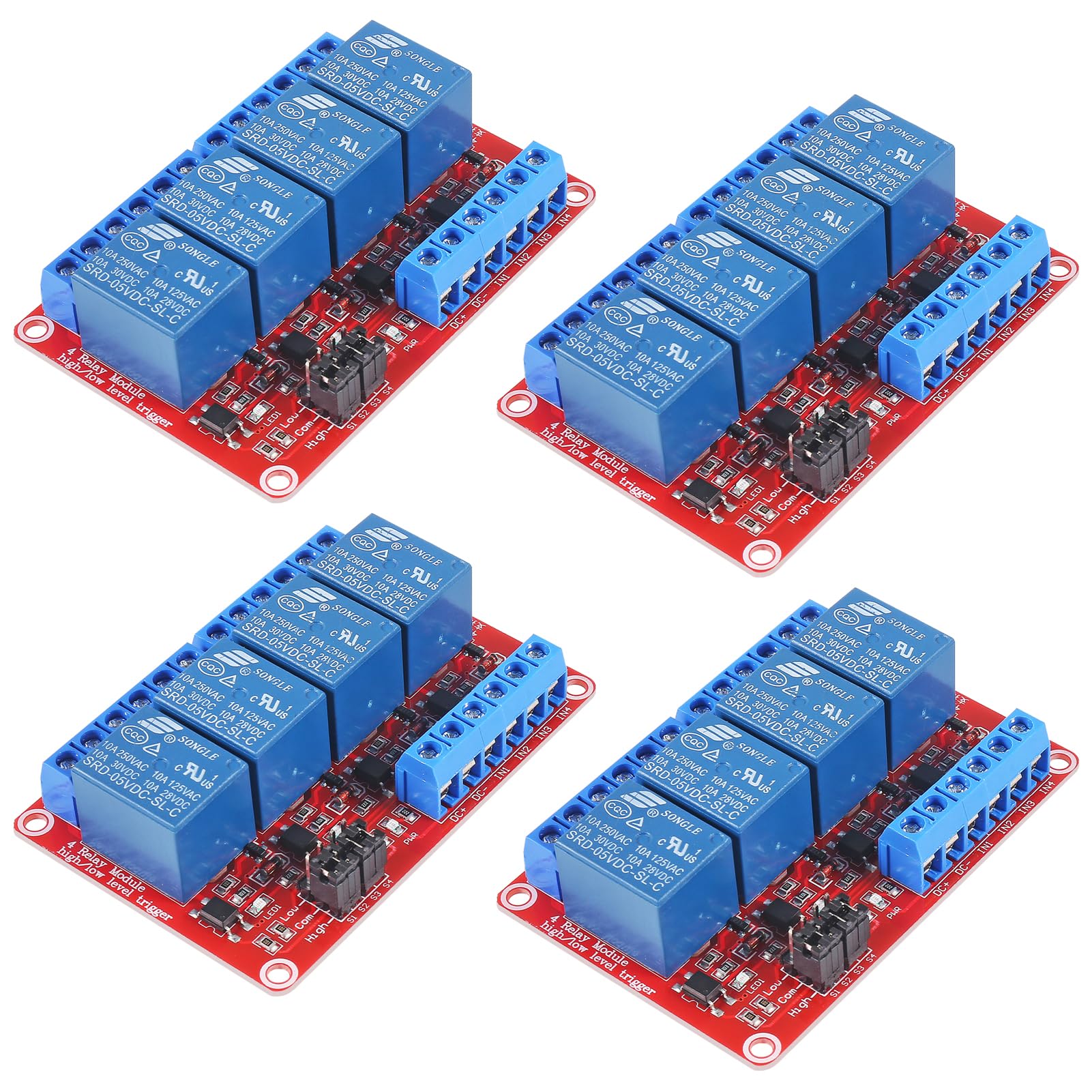 4pcs 4 Channel DC 5V Relay Module with Optocoupler Isolation Support High/Low Level Trigger Expansion Board for Raspberry Pi