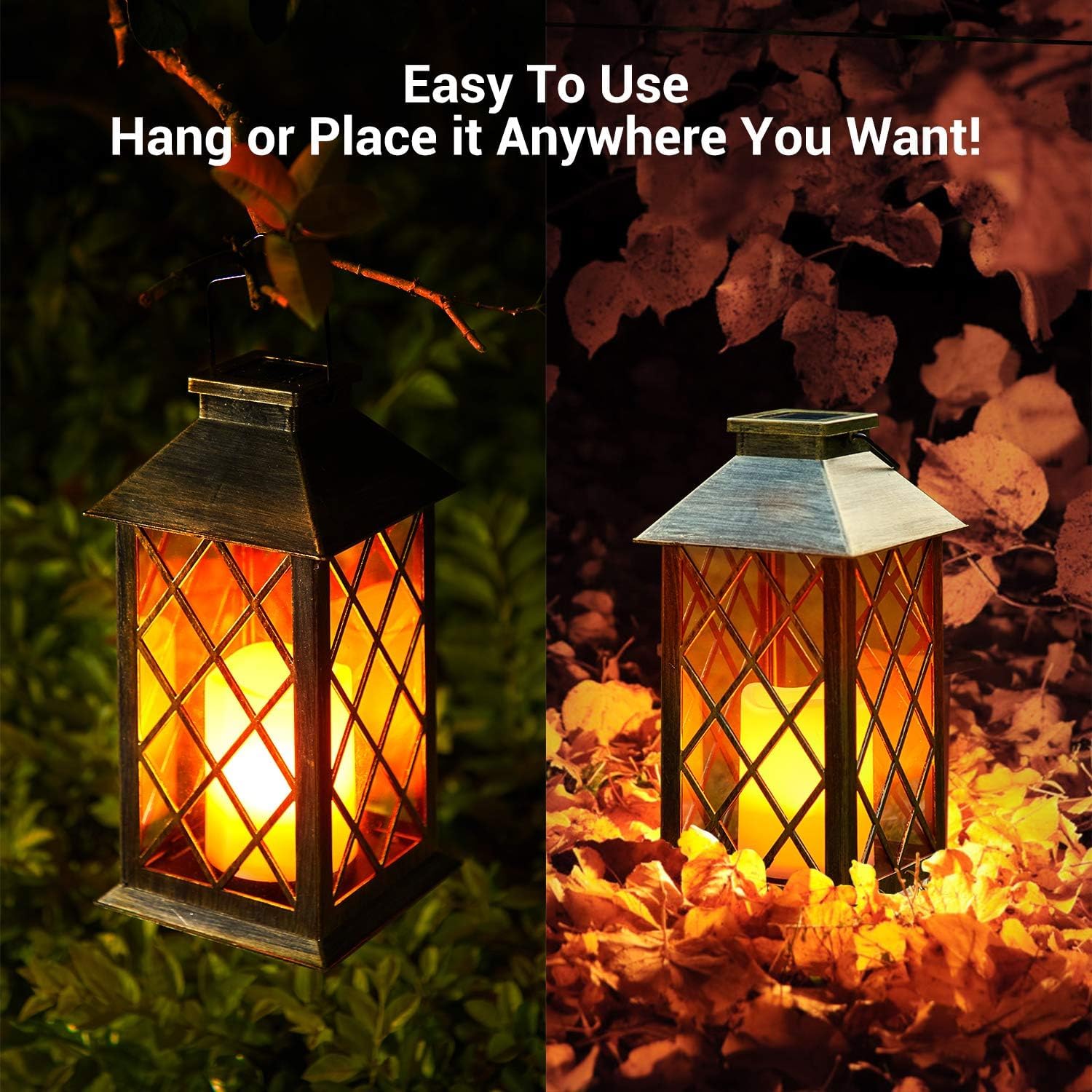 Lampada Solare Giardino Esterno 2 Pezzi – Lanterne Marocchine con Effetto Fiamma, Luce Calda LED, Accensione Automatica, Impermeabile IP44 per Decorazione Terrazzo, Percorsi e Natale
