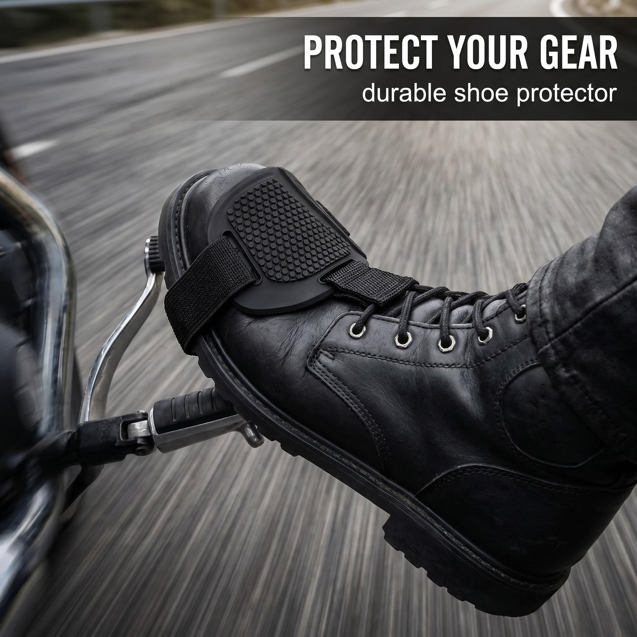 2 Pezzi Protezione Scarpe Moto, Proteggi Scarpe Moto Universale per Leva Cambio, Copriscarpe Moto Antiscivolo e Resistente all'Usura, Salvascarpe Moto Regolabile per Stivali e Sneakers, Nero