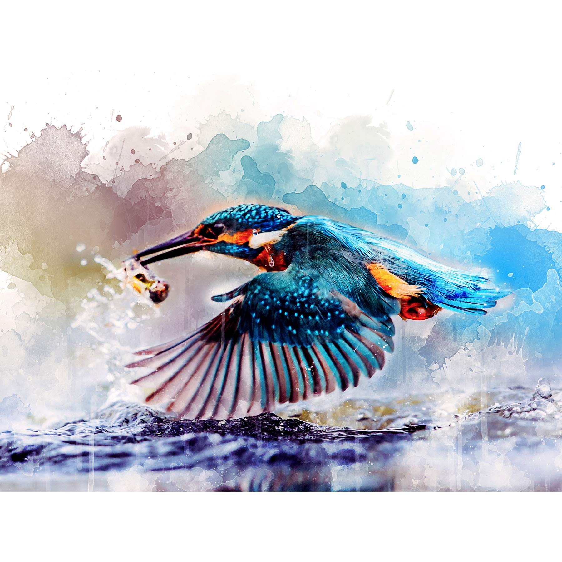 Artery8 Watercolour Filter Kingfisher Bird River Photo Premium Wall Art Canvas Print 18X24 Inch