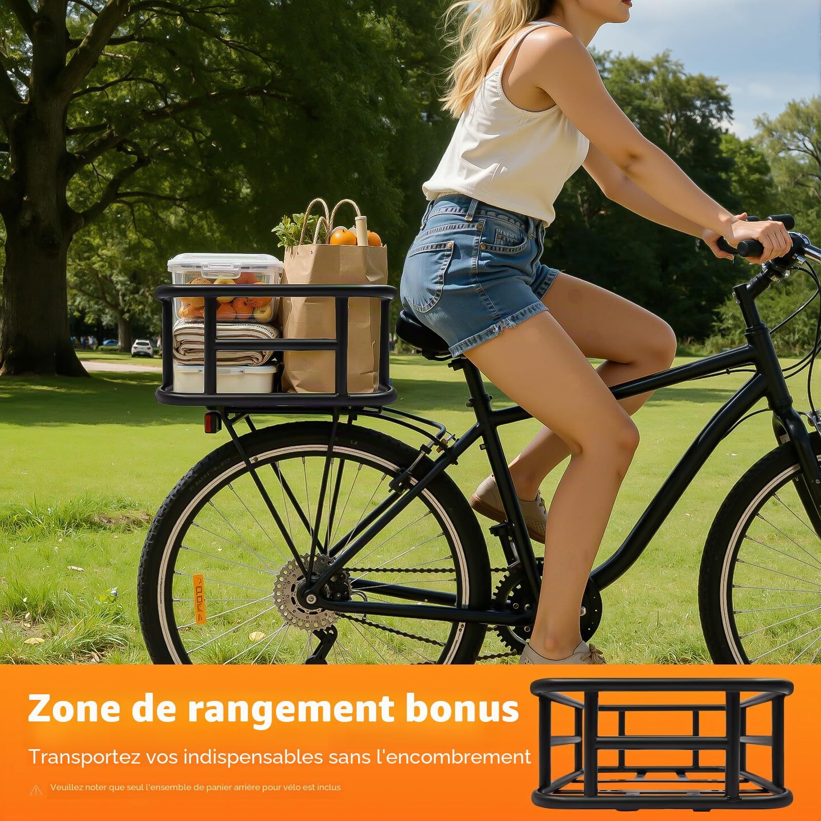 Panier de vélo arrière amovible, facile à installer, pour la plupart des vélos et vélos électriques, 34,3 x 30,5 x 15 cm