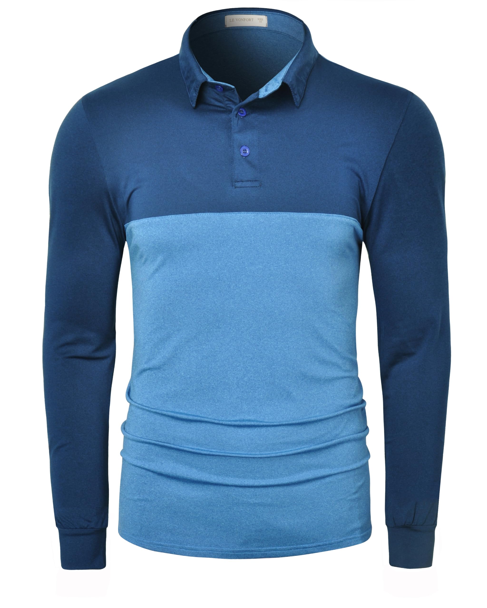 LE VONFORT Long Sleeve Polo Shirts for Men Casual Dress Polo Tee Shirts Lightweight Quick Dry Collared Golf Shirt