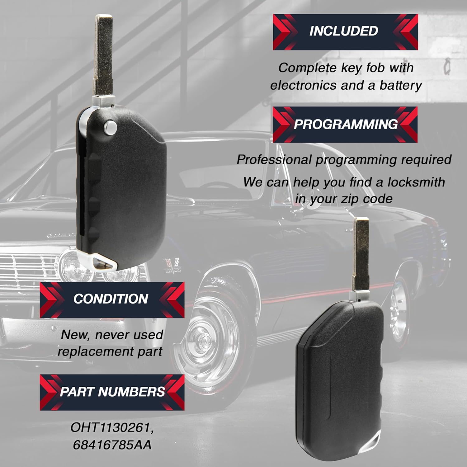 2X USARemote Key Fob Replacement Keyless Entry Remote for 2018 2019 2020 2021 2022 2023 2024 2025 Jeep Gladiator Wrangler Flip Key (OHT1130261, 68416785AA)